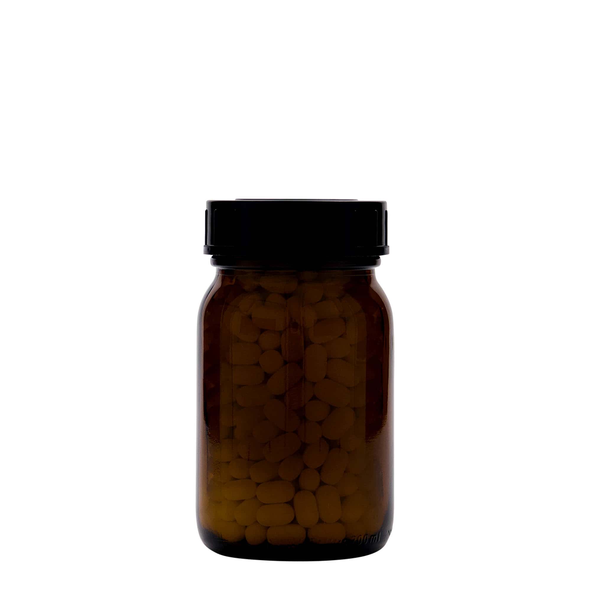 200 ml vid hals, brunt glas, mynning: DIN 55