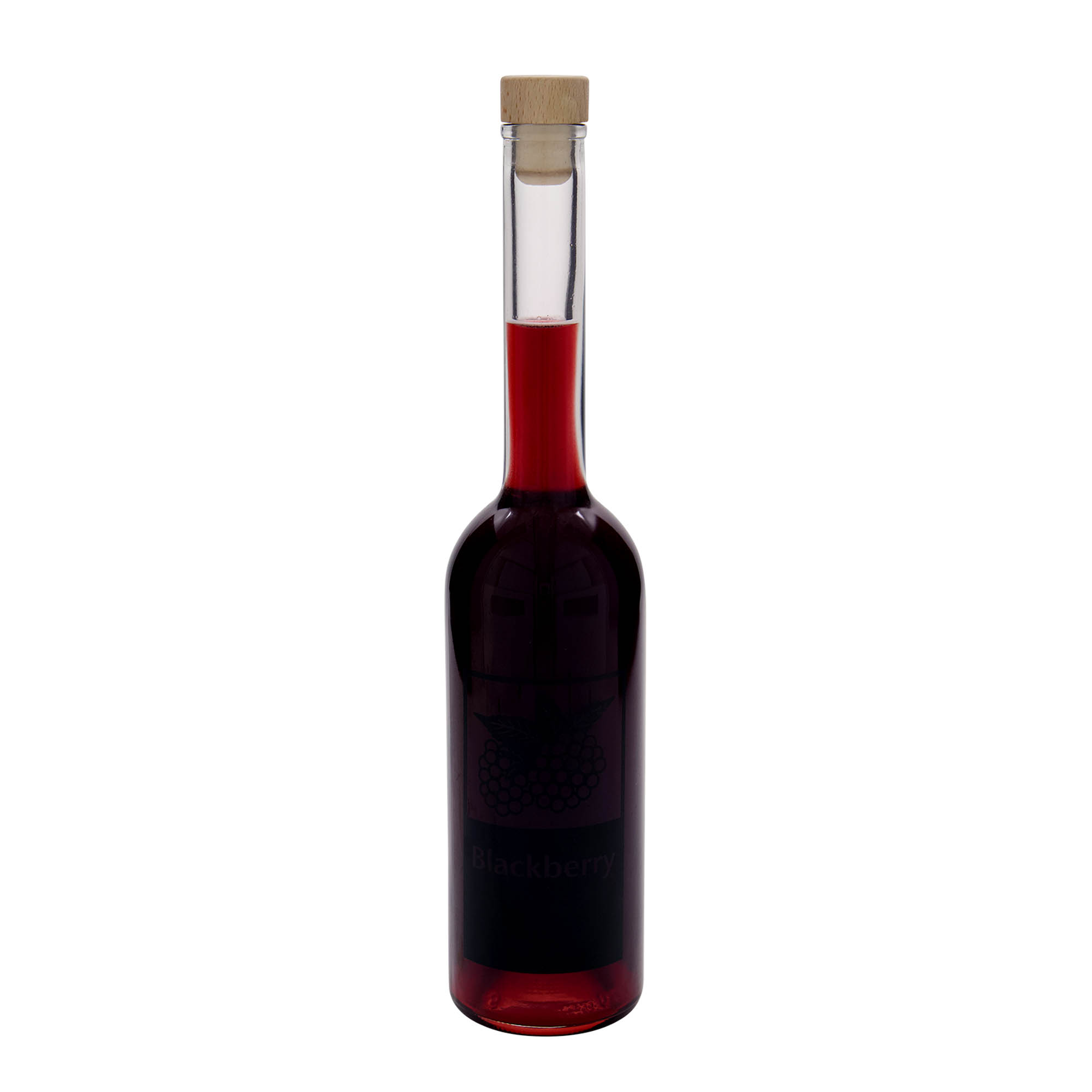 500 ml glasflaska 'Opera', motiv: björnbär, mynning: kork