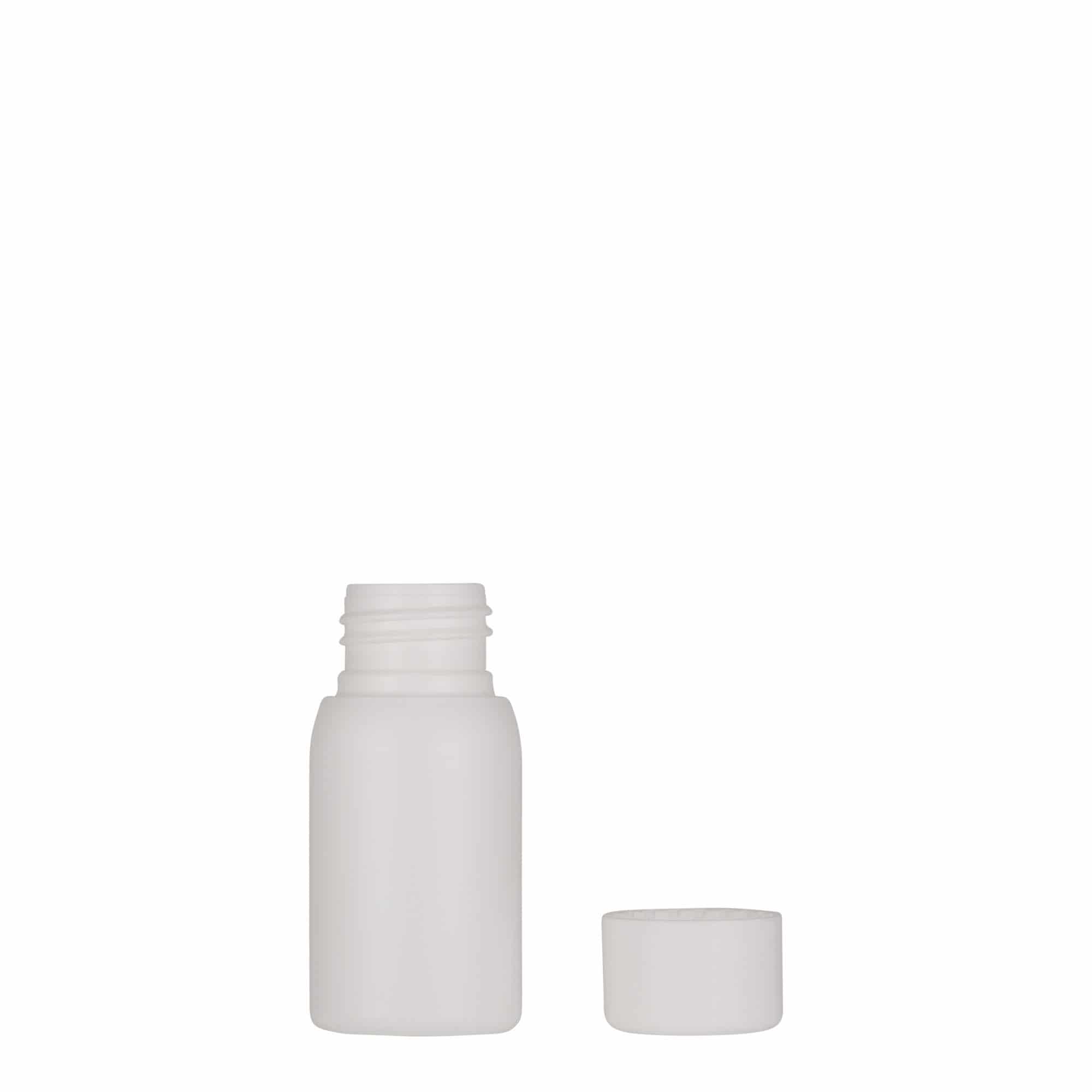 30 ml plastflaska 'Tuffy', HDPE, vit, mynning: GPI 24/410