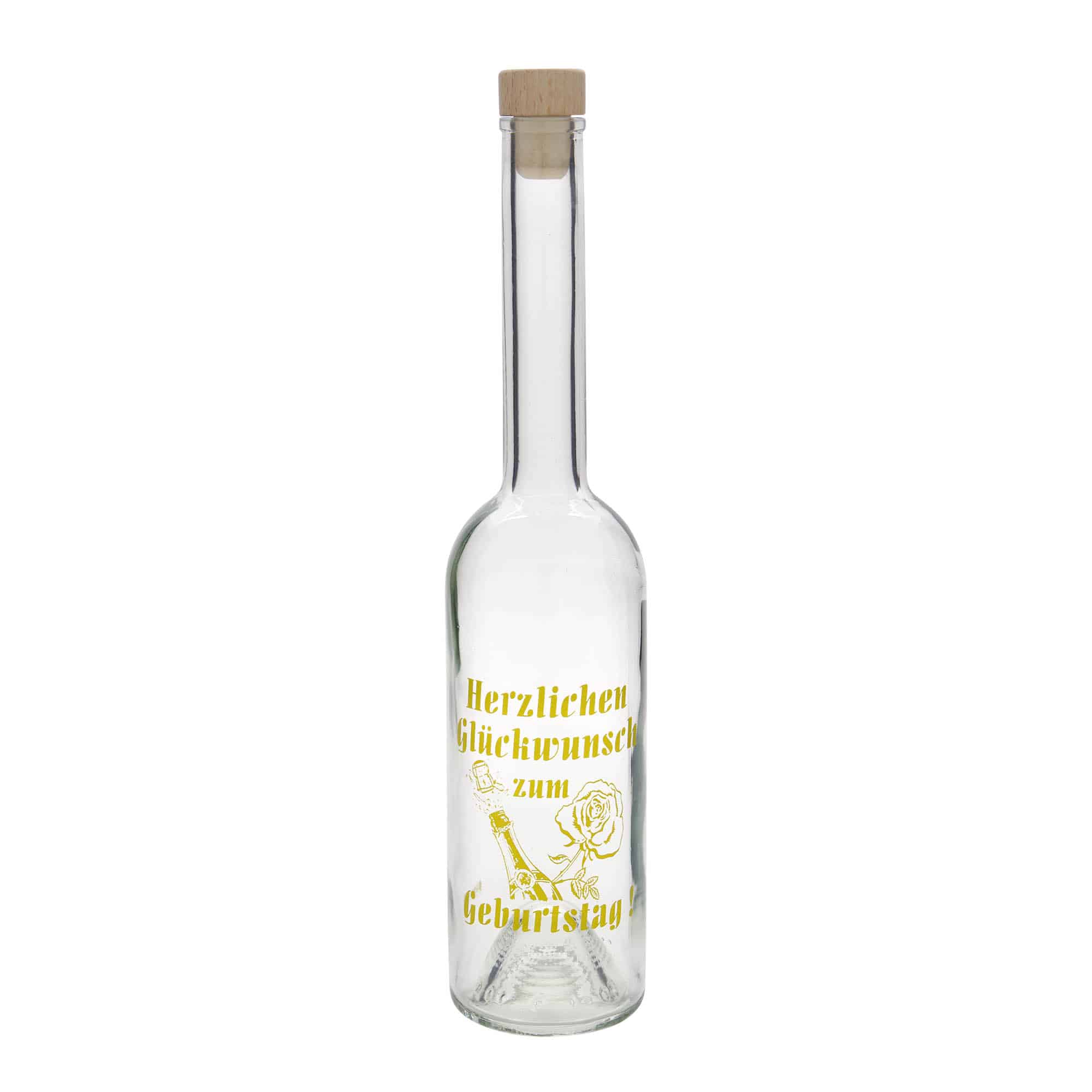 500 ml glasflaska 'Opera', motiv: födelsedagsflaska, mynning: kork