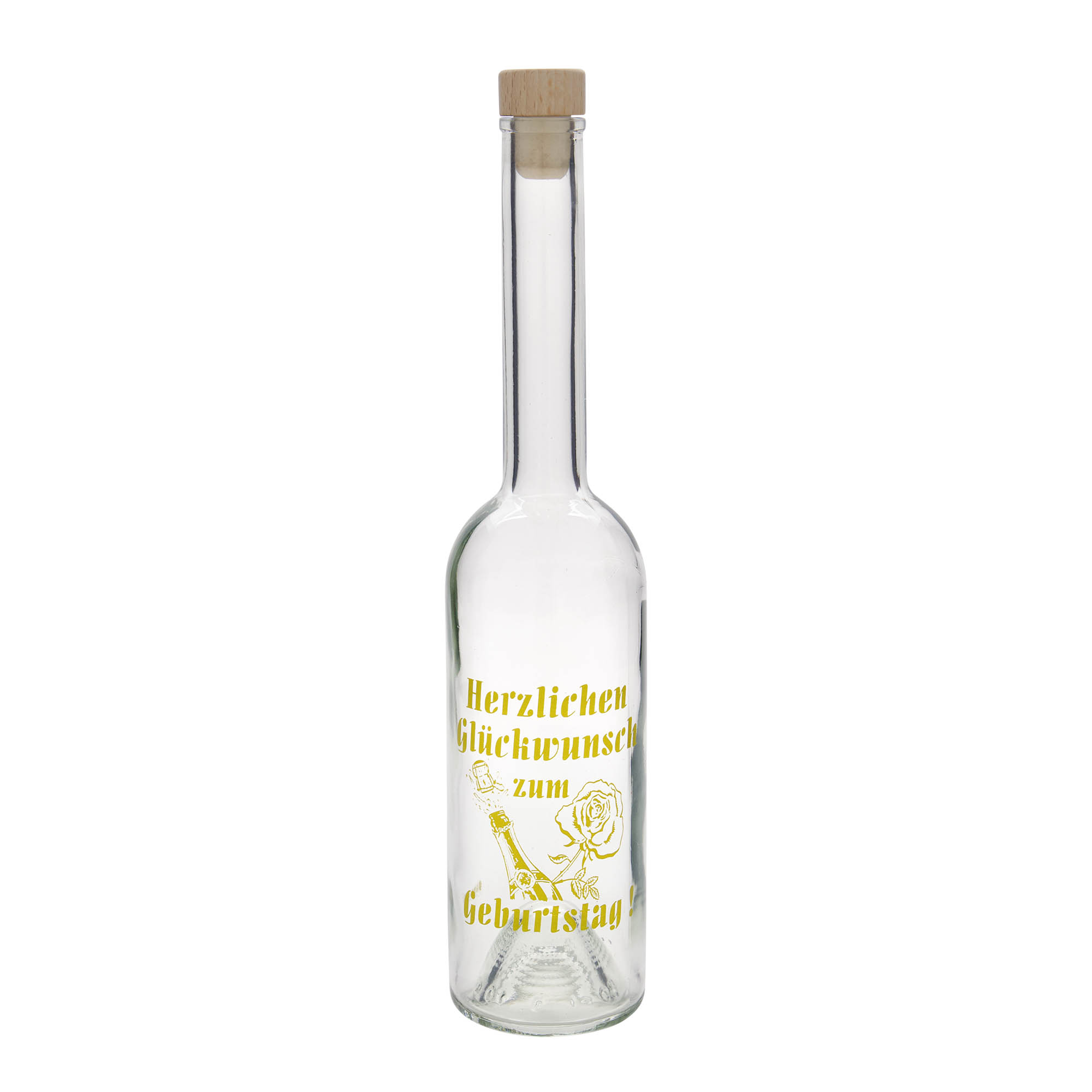 500 ml glasflaska 'Opera', motiv: födelsedagsflaska, mynning: kork