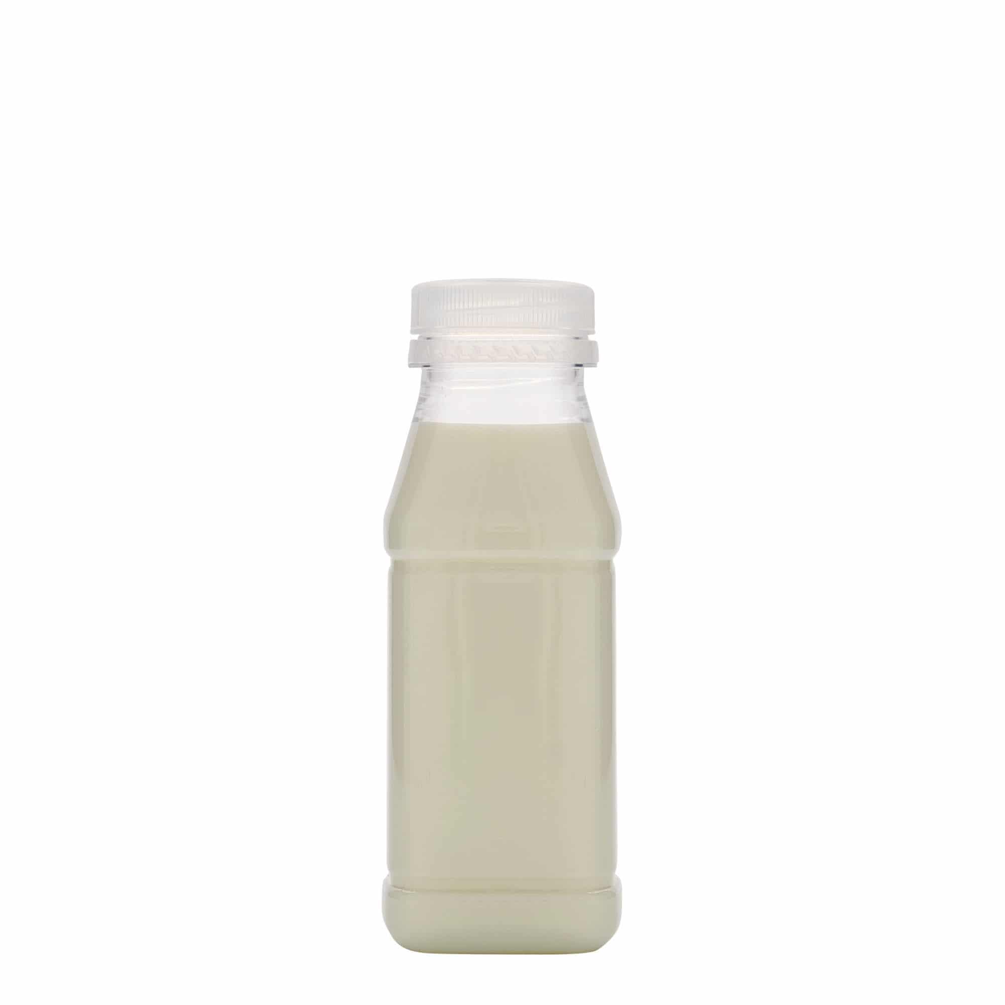 250 ml PET-flaska 'Milk and Juice Carré', kvadratisk, plast, mynning: 38 mm