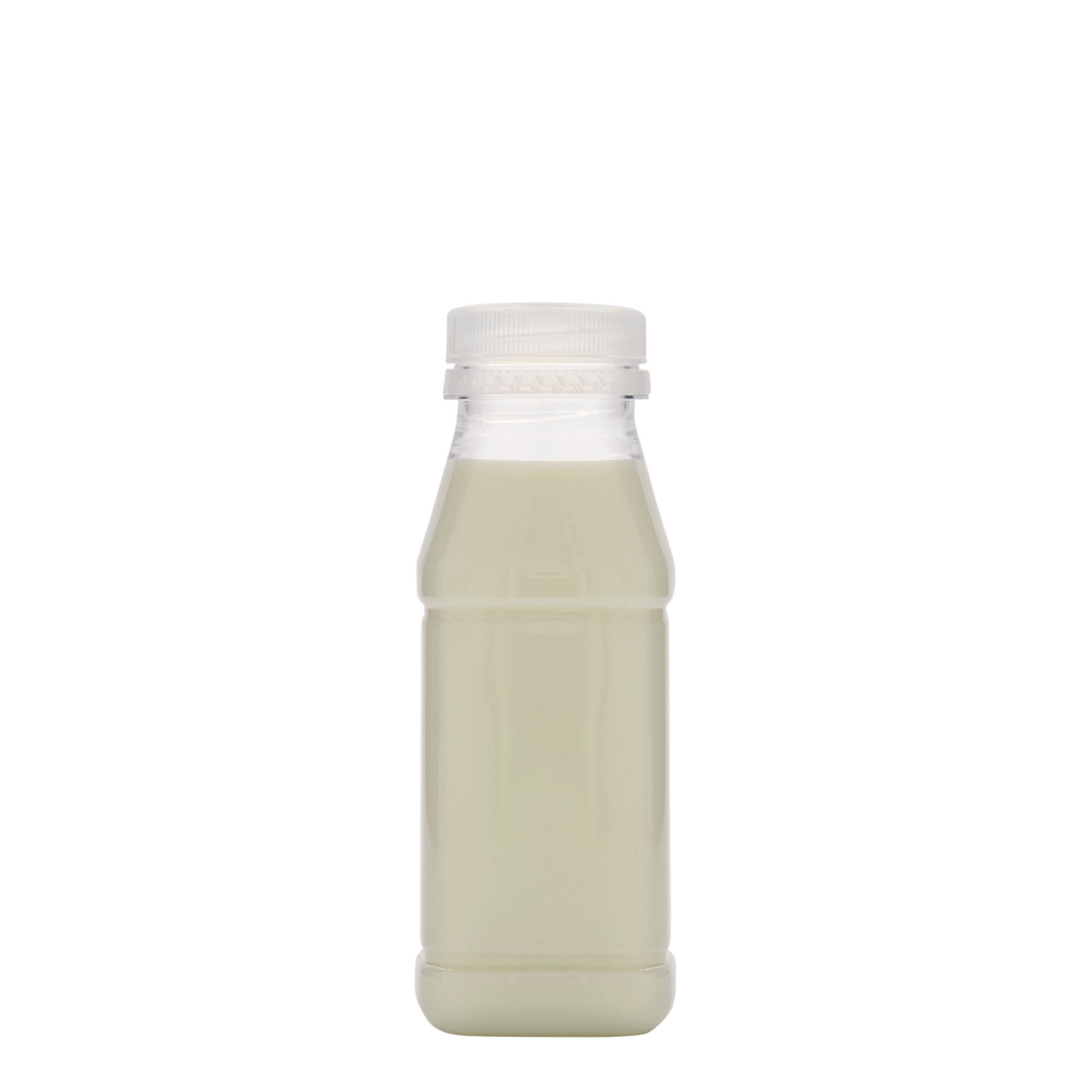 250 ml PET-flaska 'Milk and Juice Carré', kvadratisk, plast, öppning: 38 mm
