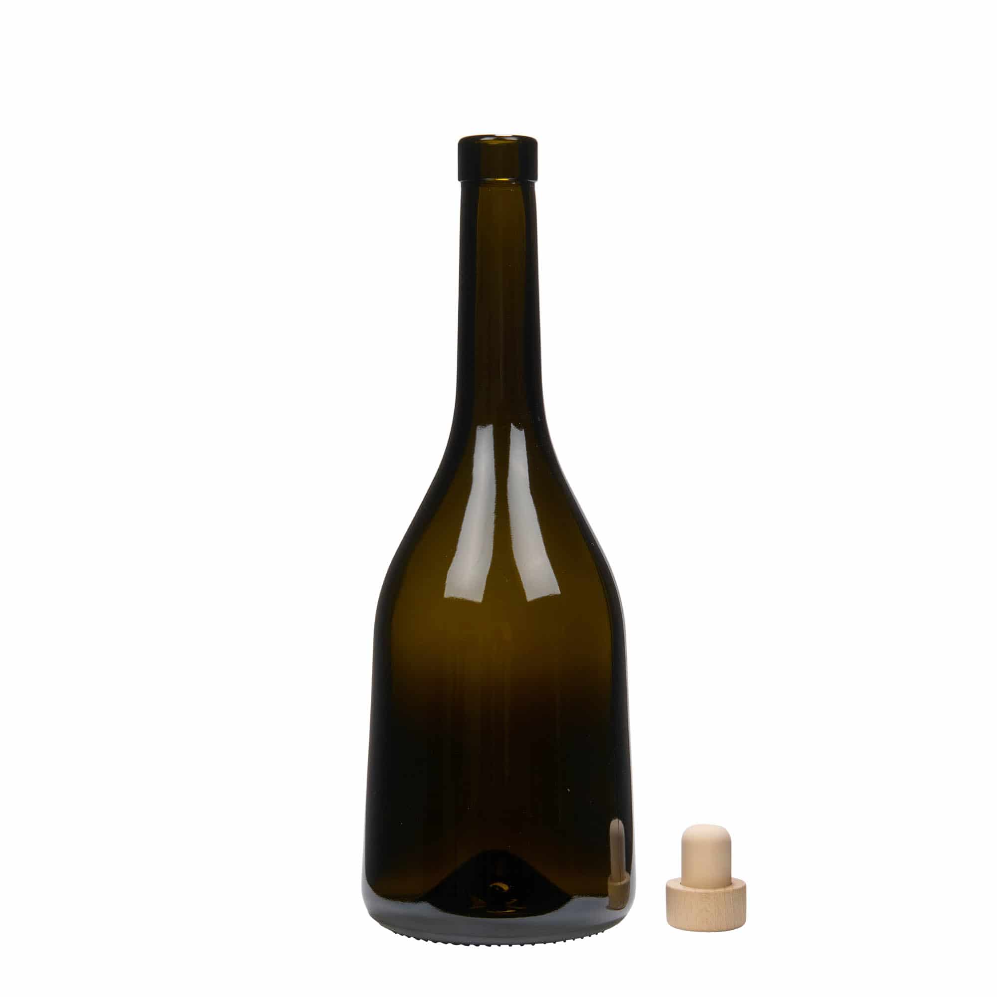 750 ml glasflaska 'Rustica', antikgrön, mynning: kork