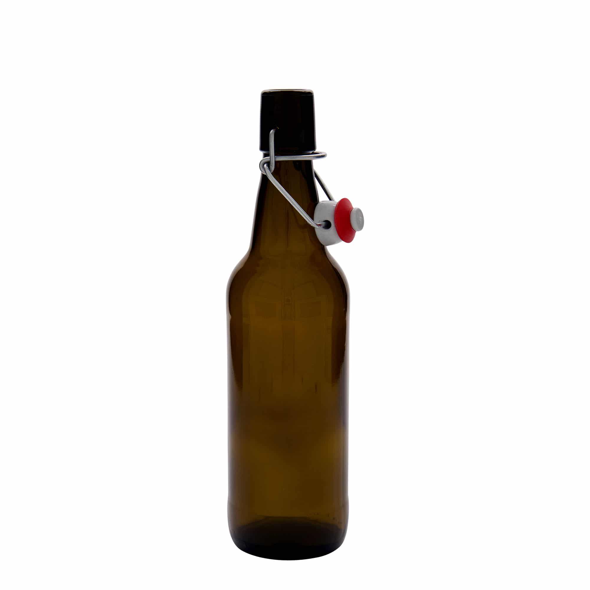 500 ml ölflaska, glas, brun, mynning: patentkork
