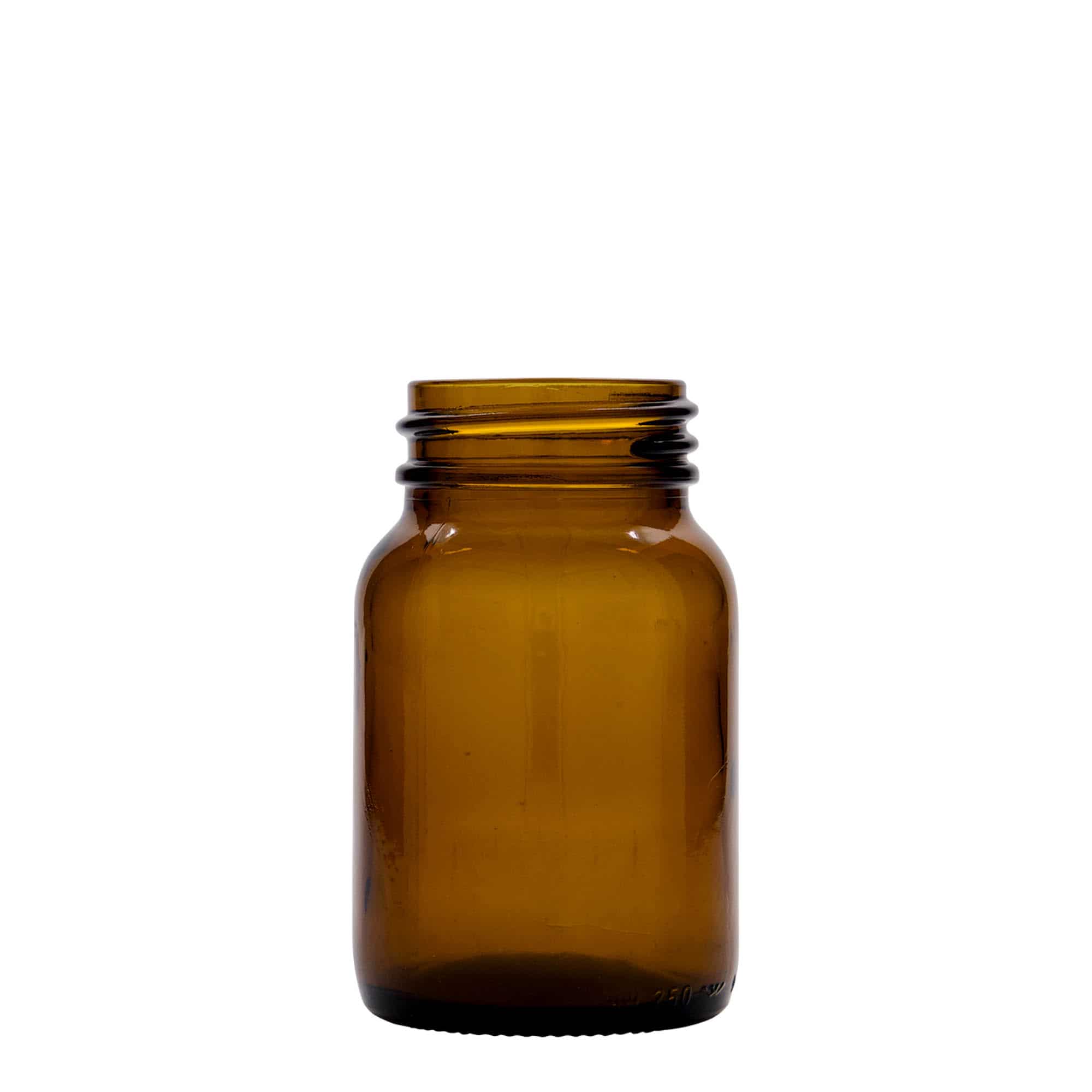250 ml burk med bred hals, brun, mynning: DIN 55