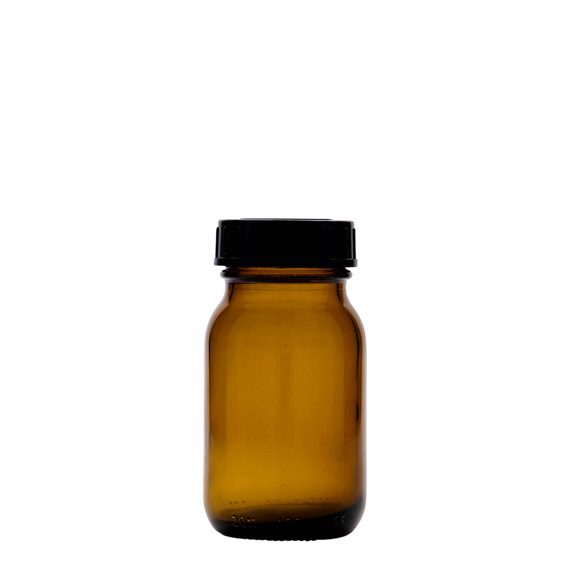 100 ml burk med bred hals, brun, mynning: DIN 40