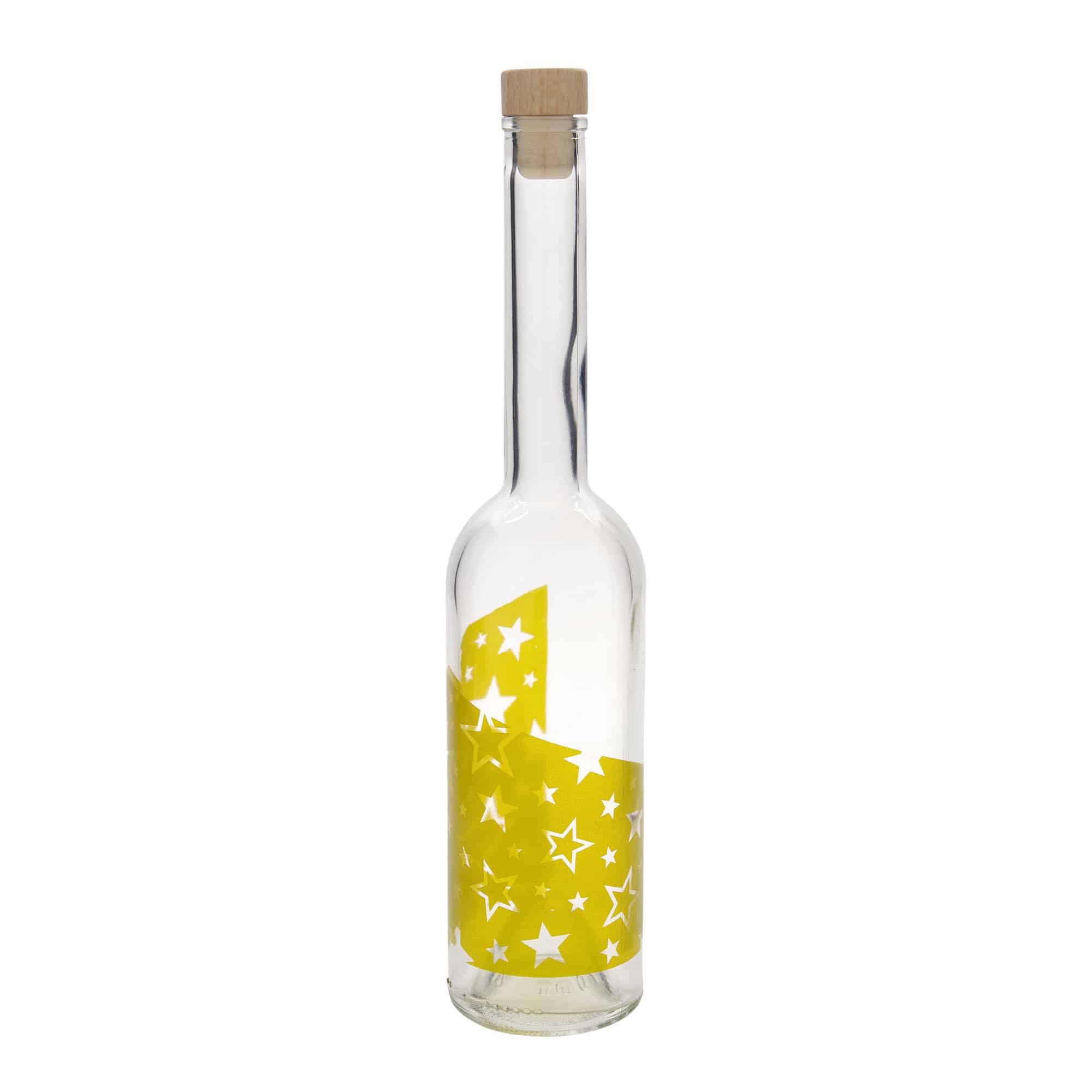 500 ml glasflaska 'Opera', motiv: guldstjärnor, öppning: kork