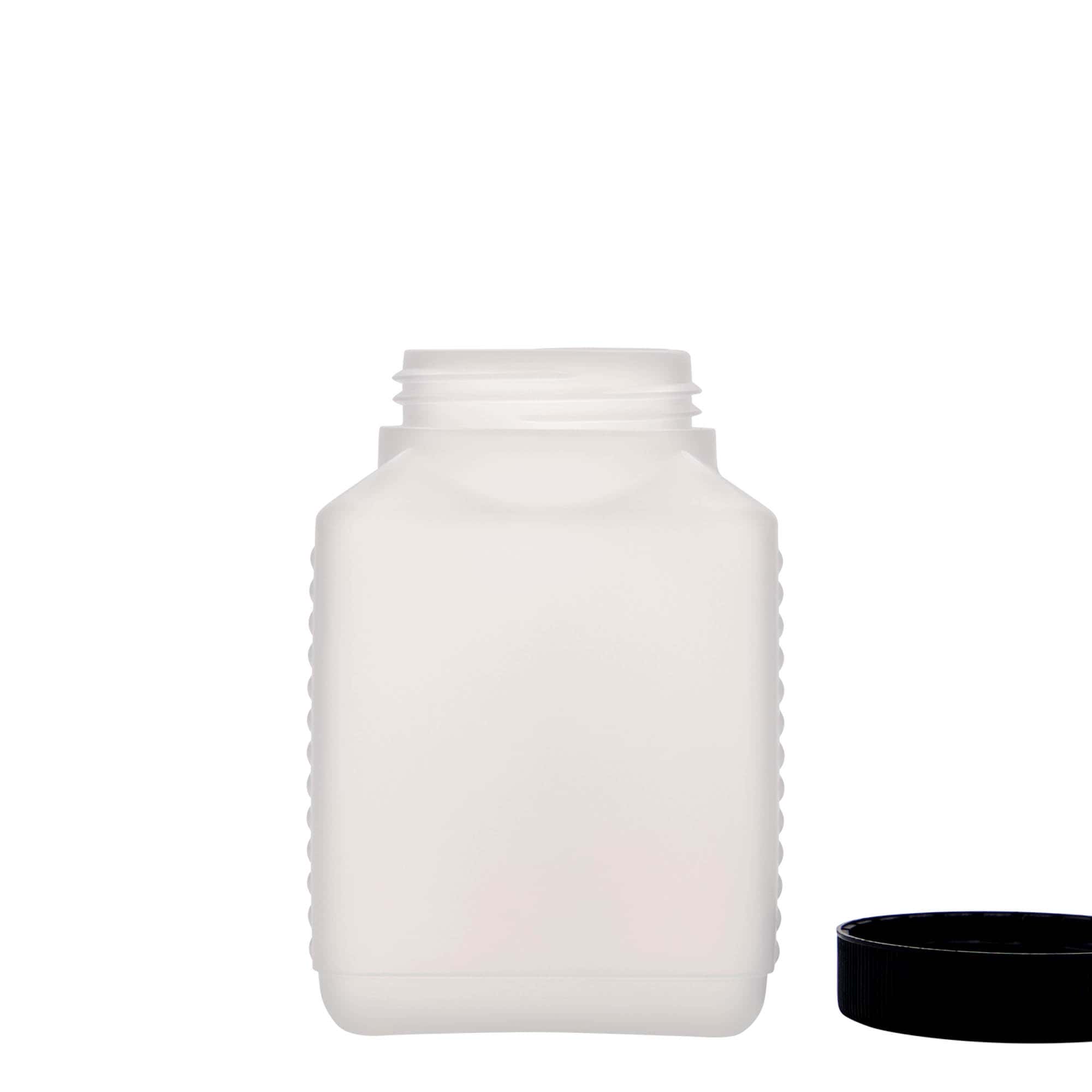 500 ml flaska med bred hals, rektangulär, HDPE-plast, natur, mynning: DIN 60 EPE