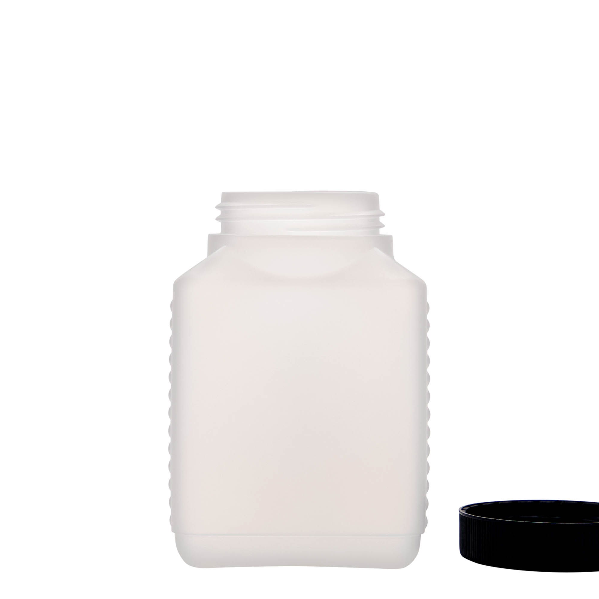 500 ml vid halsflaska, rektangulär, HDPE-plast, natur, öppning: DIN 60 EPE