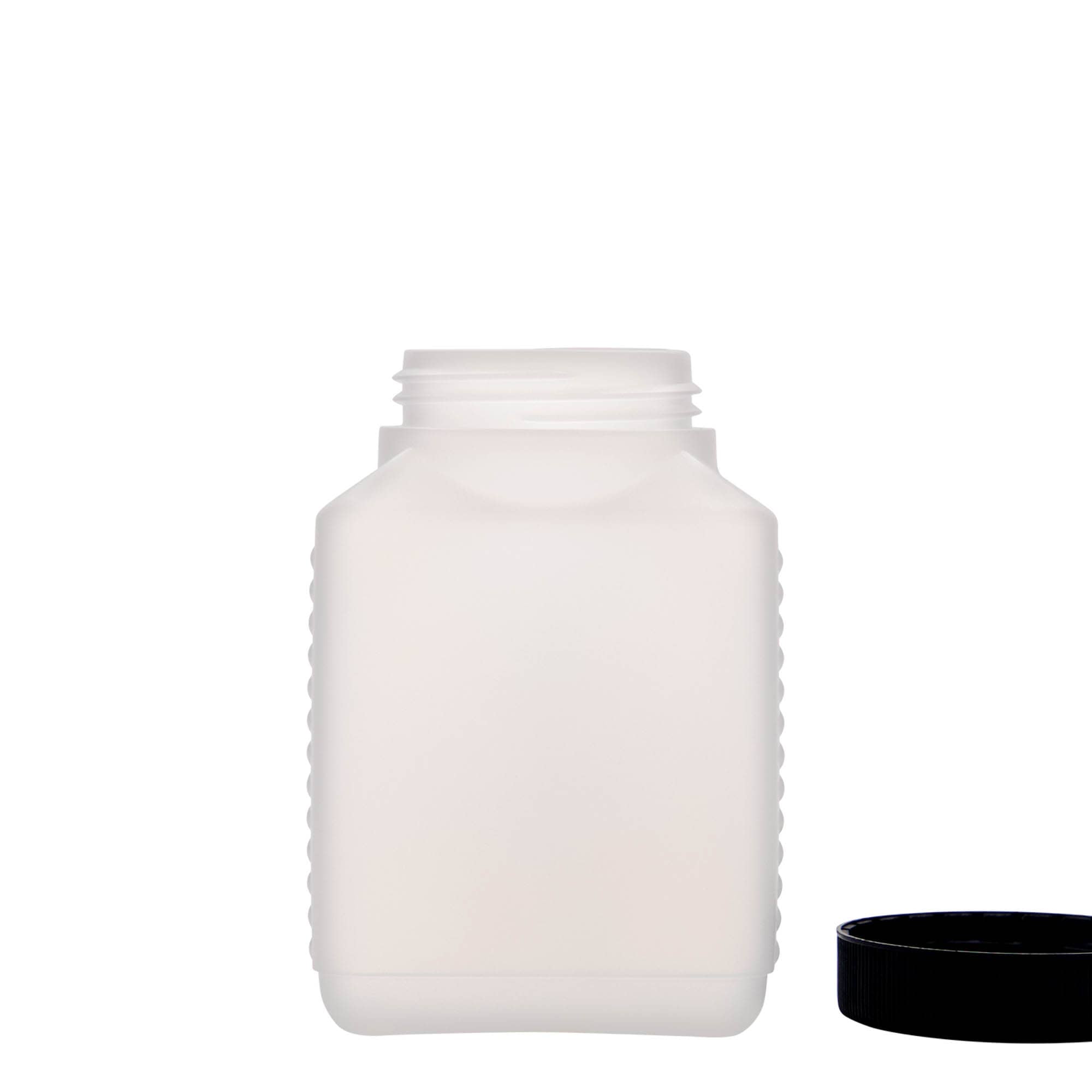 500 ml vid halsflaska, rektangulär, HDPE-plast, natur, öppning: DIN 60 EPE 500 ml vid halsflaska, rektangulär, HDPE-plast, natur, öppning: DIN 60 EPE