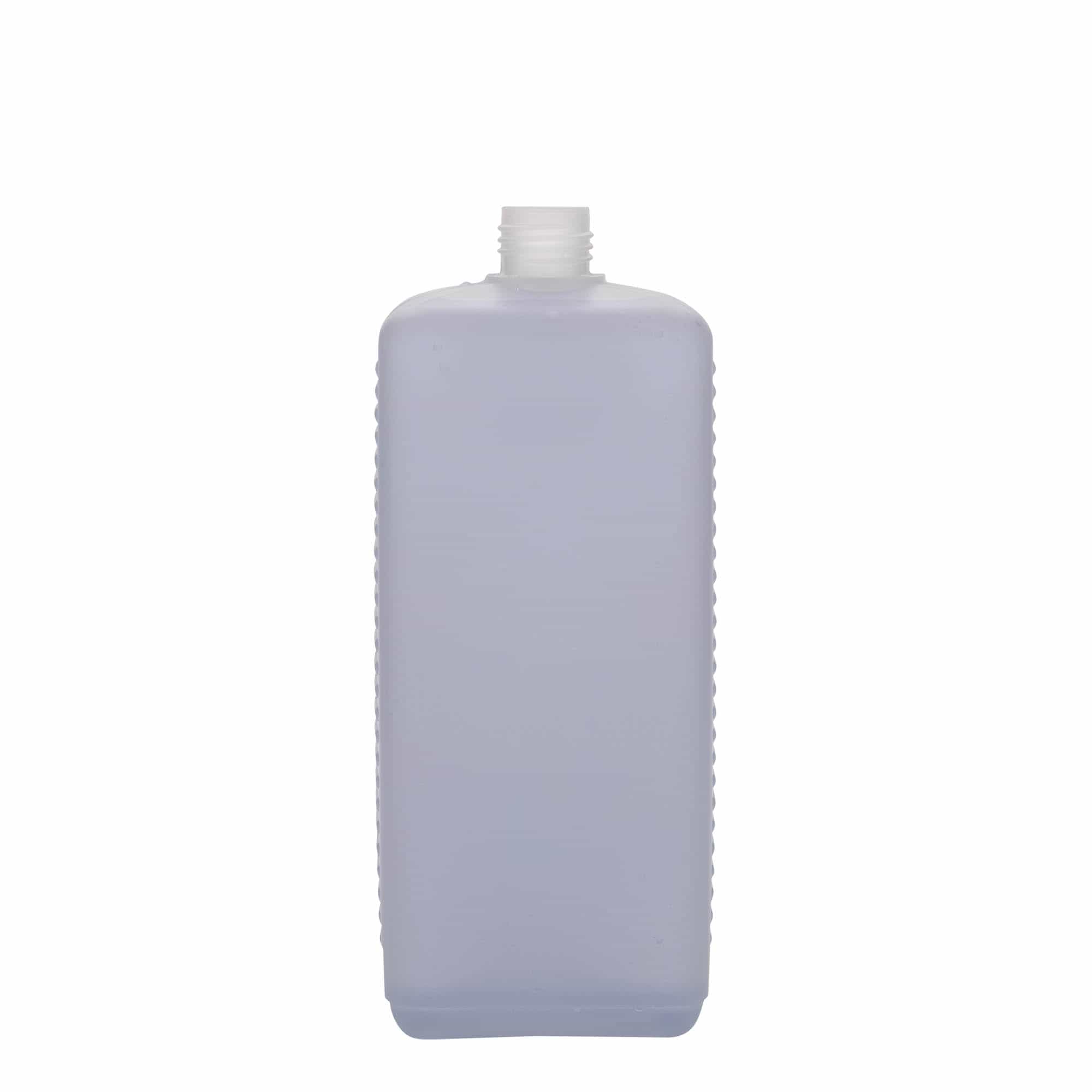 1 000 ml dunkflaska, rektangulär, HDPE-plast, natur, mynning: DIN 25 EPE
