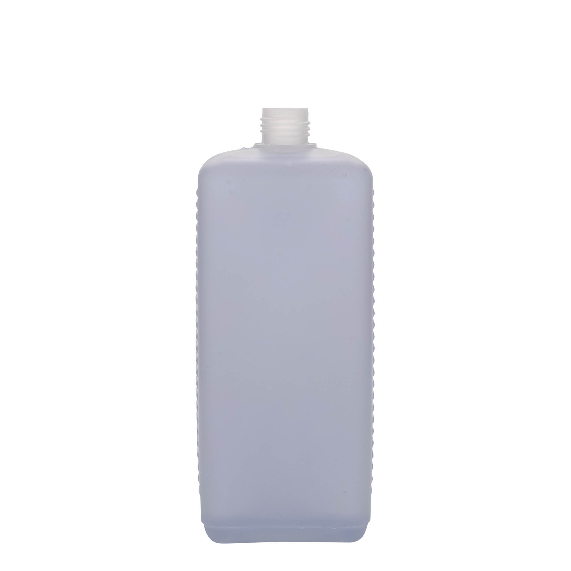 1.000 ml dunkflaska, rektangulär, HDPE-plast, natur, öppning: DIN 25 EPE
