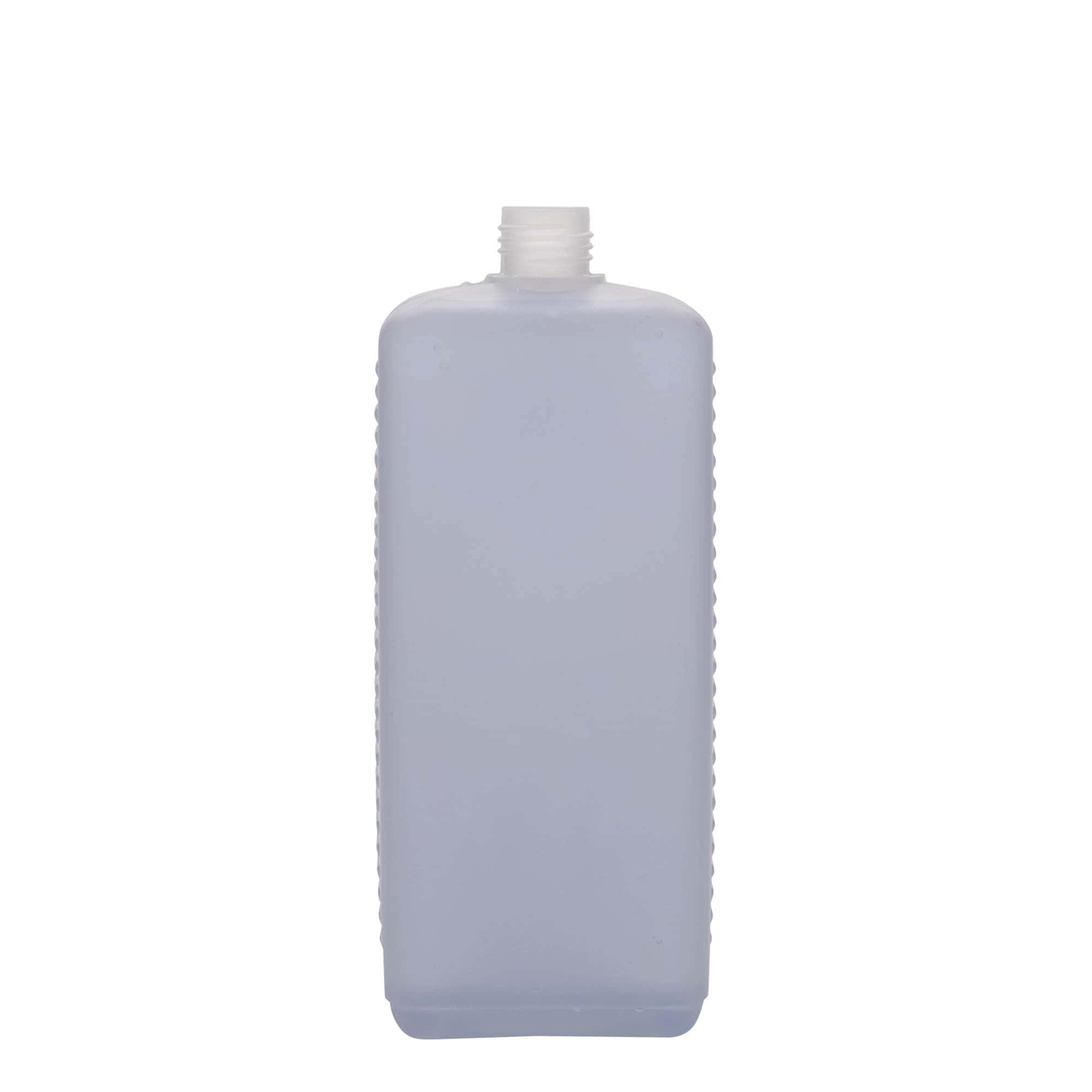 1.000 ml dunkflaska, rektangulär, HDPE-plast, natur, öppning: DIN 25 EPE