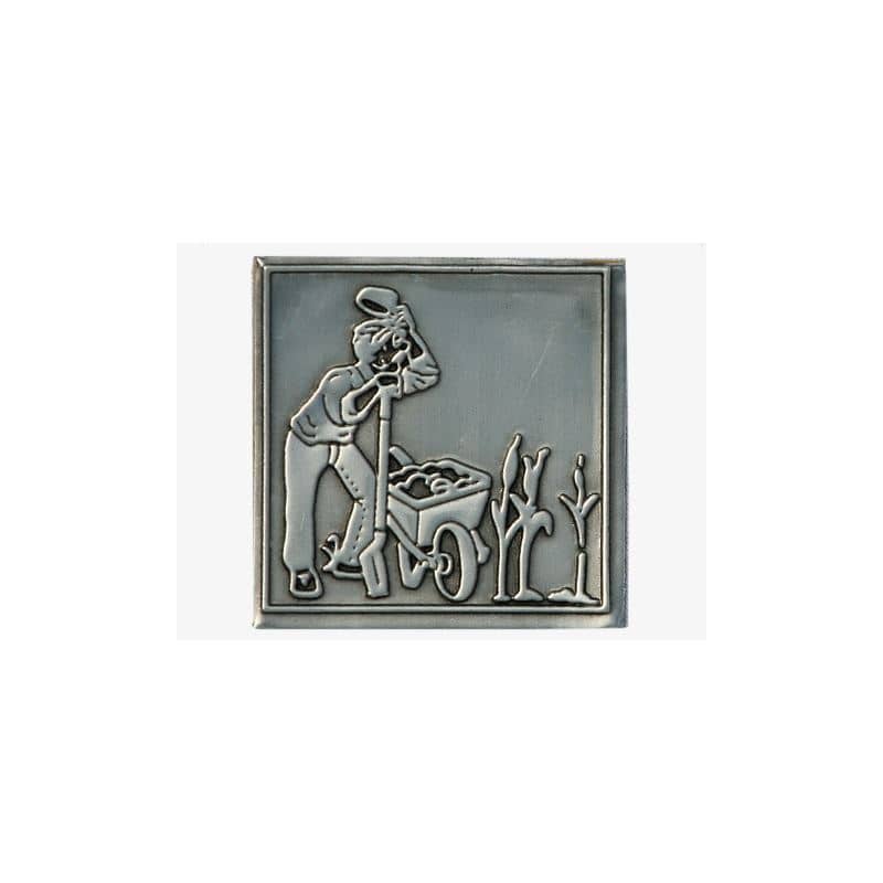 Tennetikett 'Trädgårdsmästare', kvadratisk, metall, silver