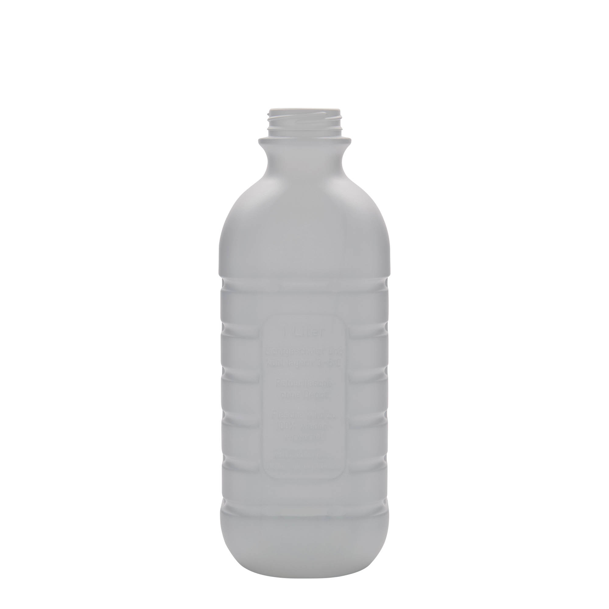 1 000 ml mjölkflaska, rektangulär, HDPE-plast, vit, mynning: PEHD40