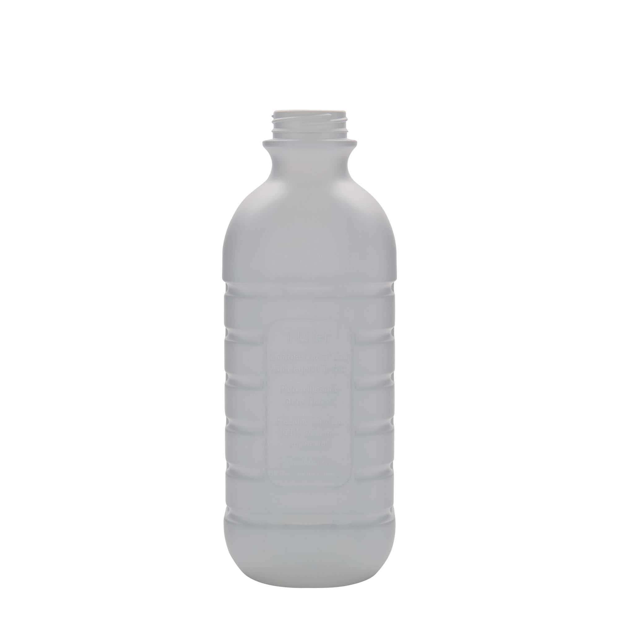 1 000 ml mjölkflaska, rektangulär, HDPE-plast, vit, mynning: PEHD40