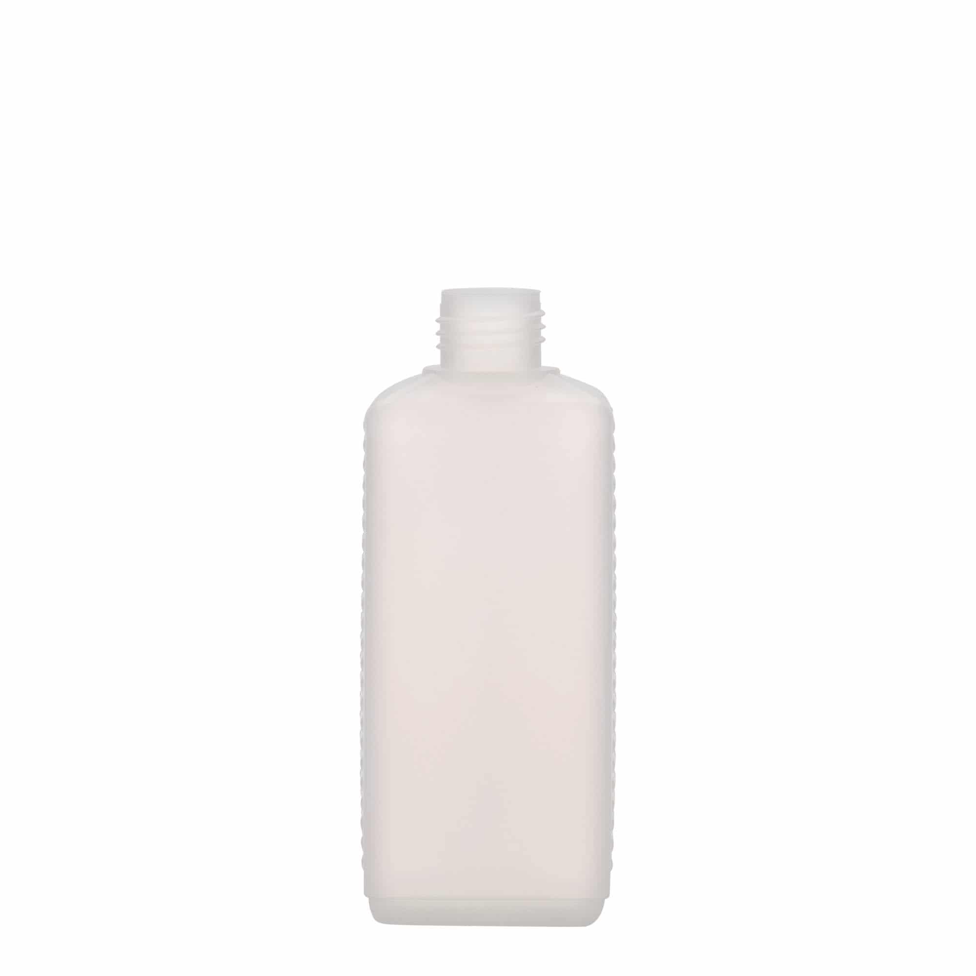 250 ml dunkflaska, rektangulär, HDPE-plast, natur, mynning: DIN 25 EPE 250 ml dunkflaska, rektangulär, HDPE-plast, natur, mynning: DIN 25 EPE