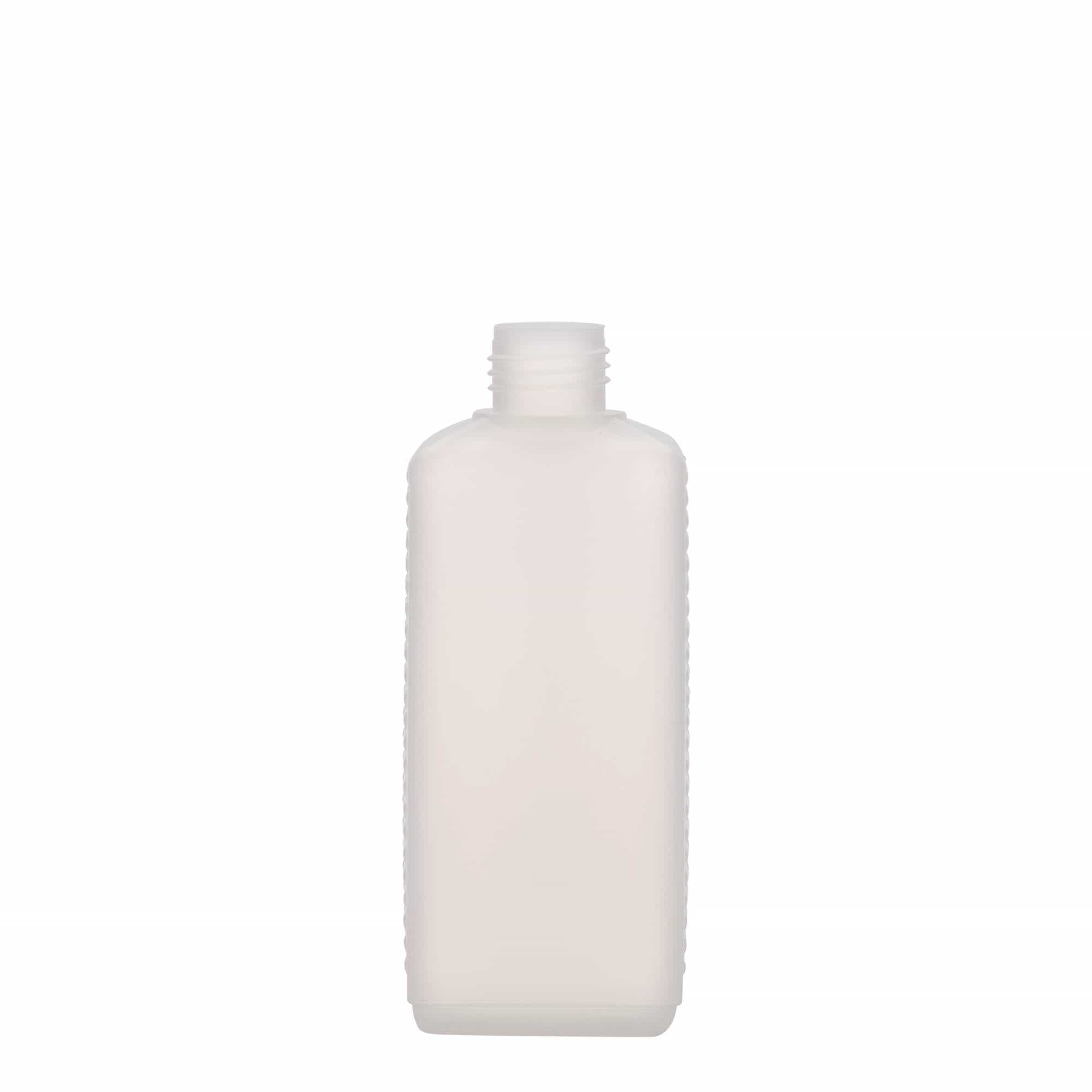 250 ml kanisterflaska, rektangulär, HDPE-plast, natur, öppning: DIN 25 EPE 250 ml kanisterflaska, rektangulär, HDPE-plast, natur, öppning: DIN 25 EPE