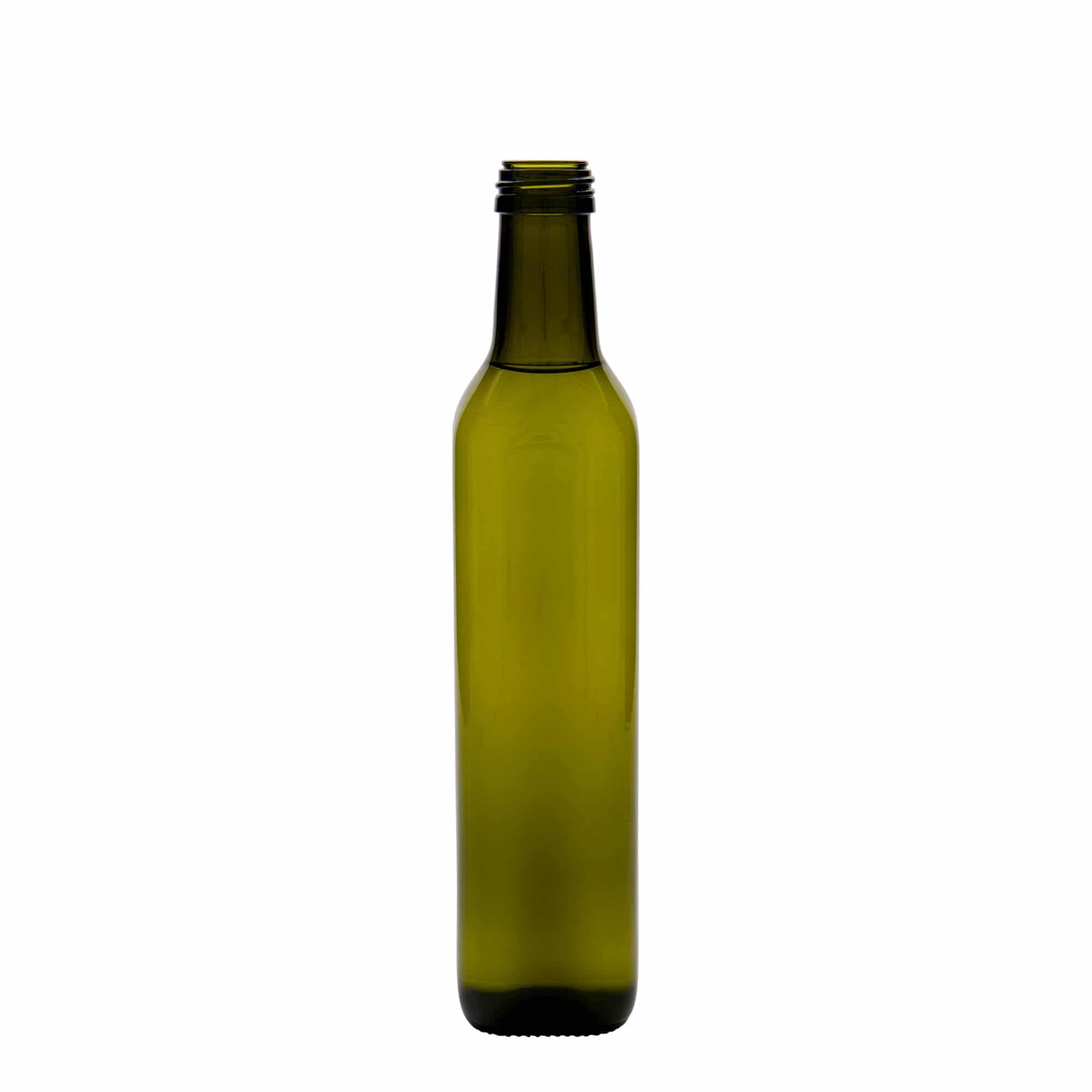 500 ml glasflaska 'Marasca', kvadratisk, antikgrön, mynning: PP 31,5