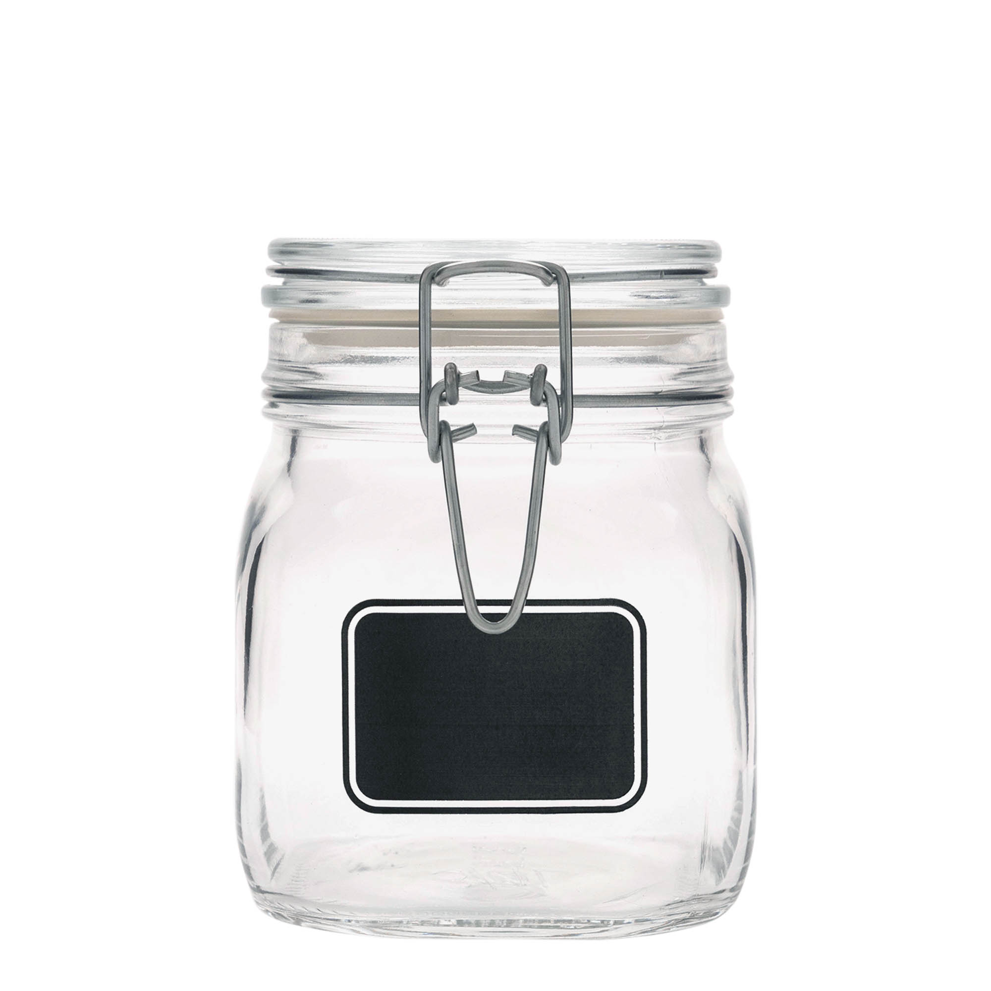 750 ml trådbygelglas 'Fido', motiv: etikettfält, kvadratiskt, öppning: trådbygelstängning 750 ml trådbygelglas 'Fido', motiv: etikettfält, kvadratiskt, öppning: trådbygelstängning