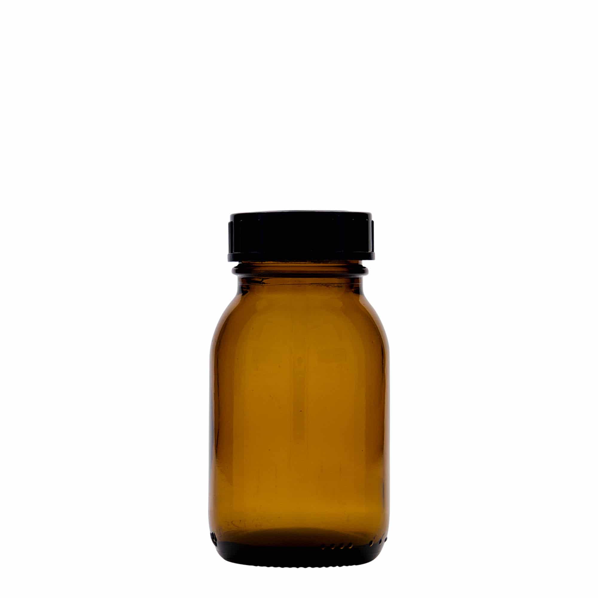 125 ml burk med bred hals, brun, mynning: DIN 40