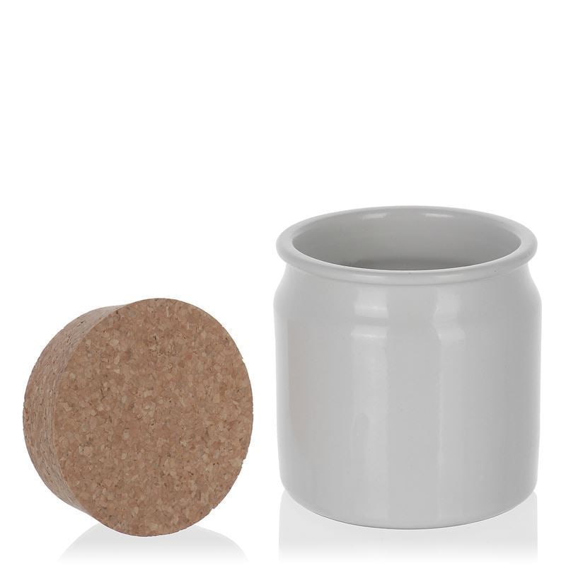 160 ml stengodsburk, keramik, vit, mynning: kork