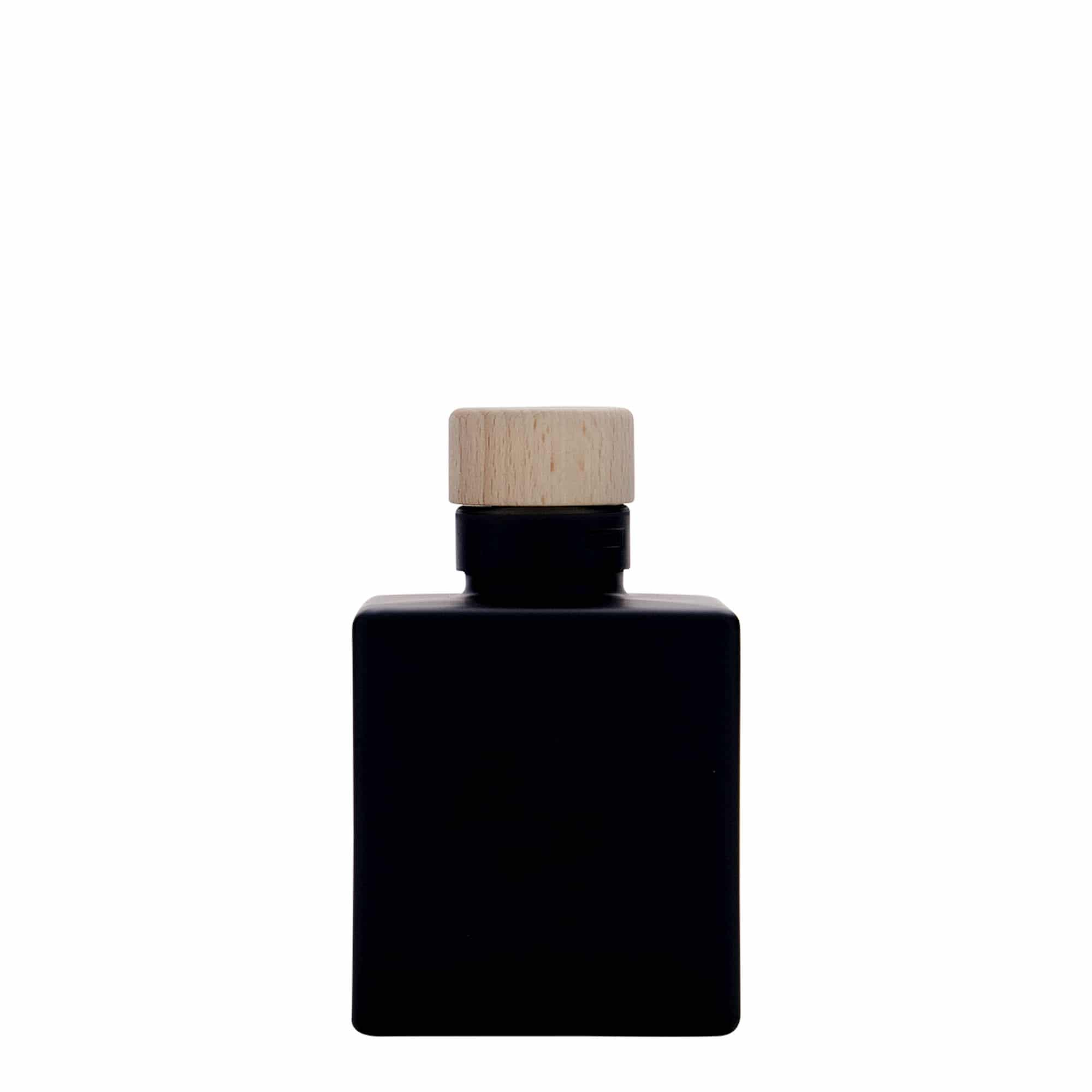 100 ml glasflaska 'Cube', kvadratisk, svart, öppning: kork
