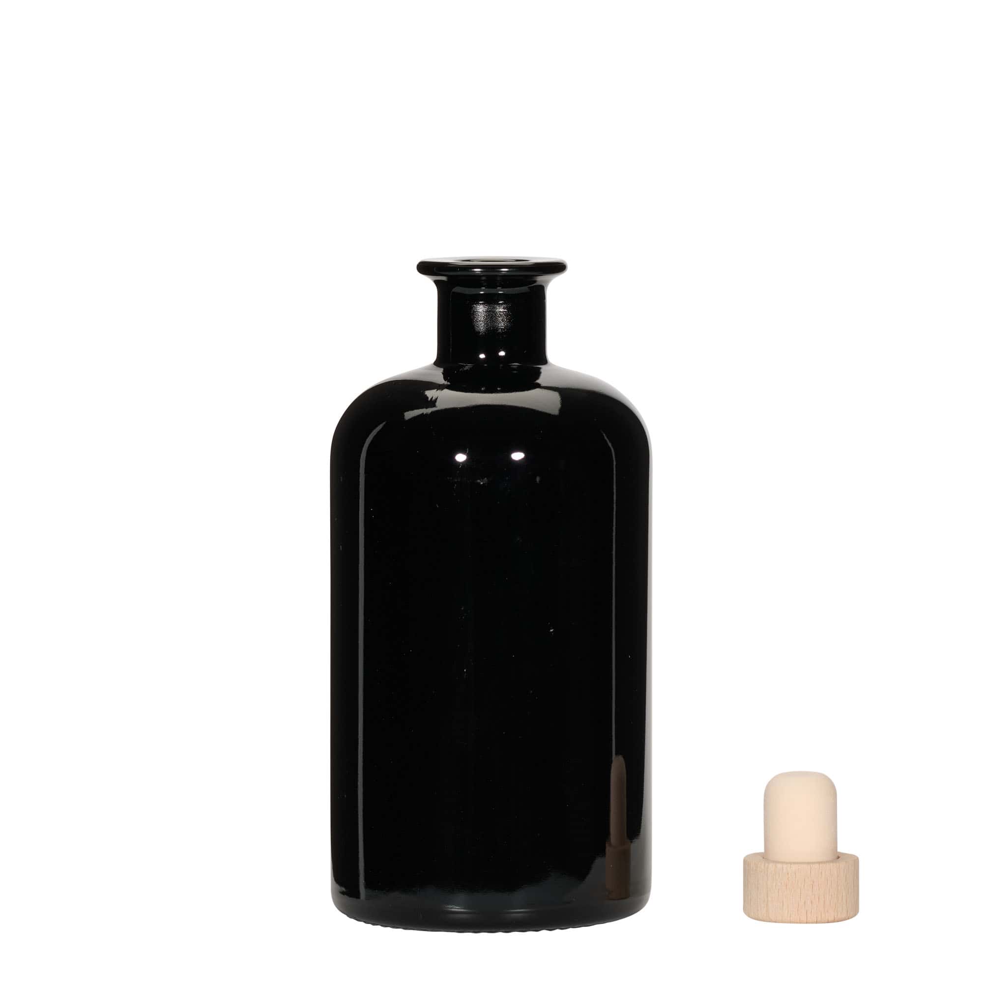 500 ml apoteksglasflaska, svart, mynning: kork