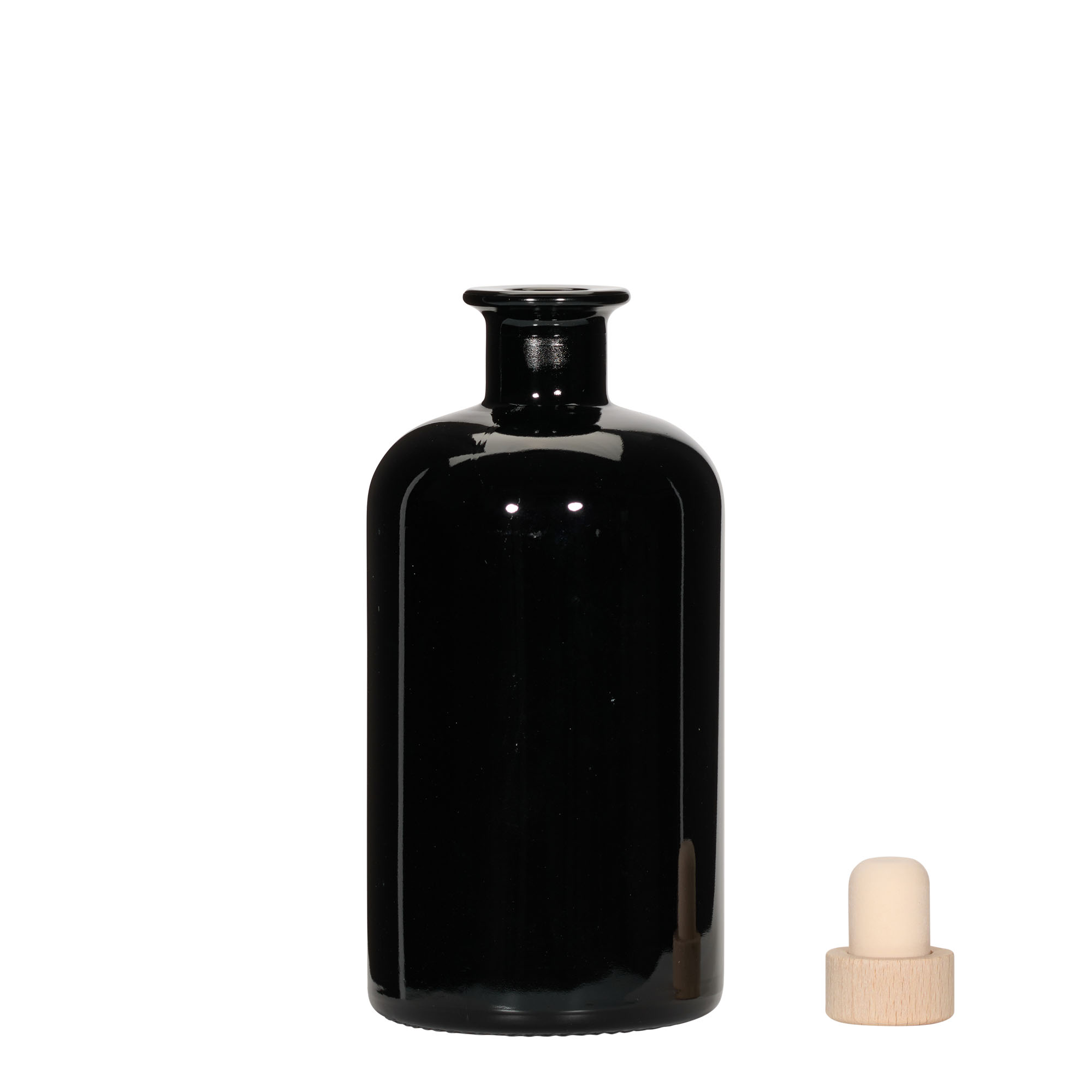 500 ml glasflaska apotekare, svart, öppning: kork