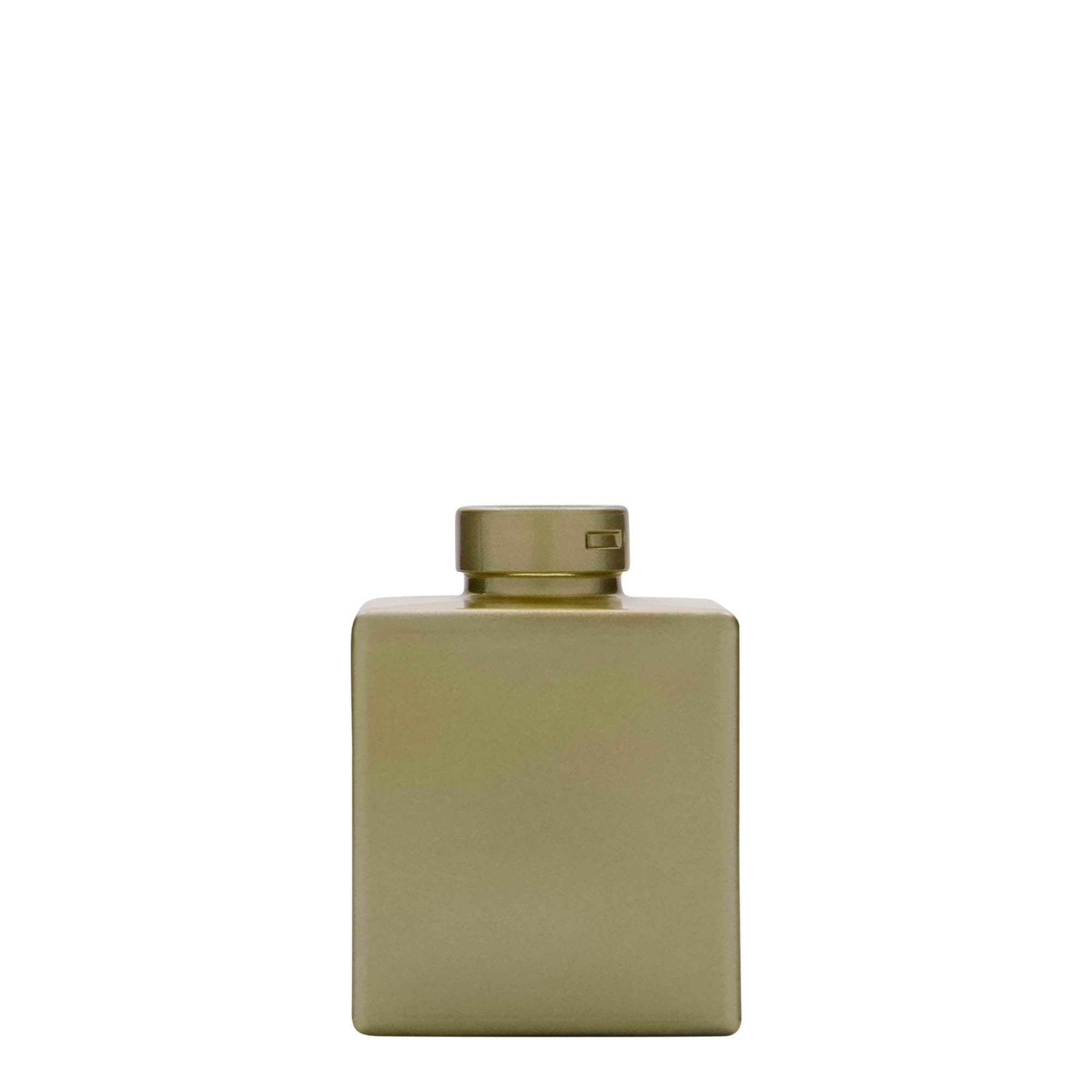 100 ml glasflaska 'Cube', fyrkantig, guld, öppning: kork