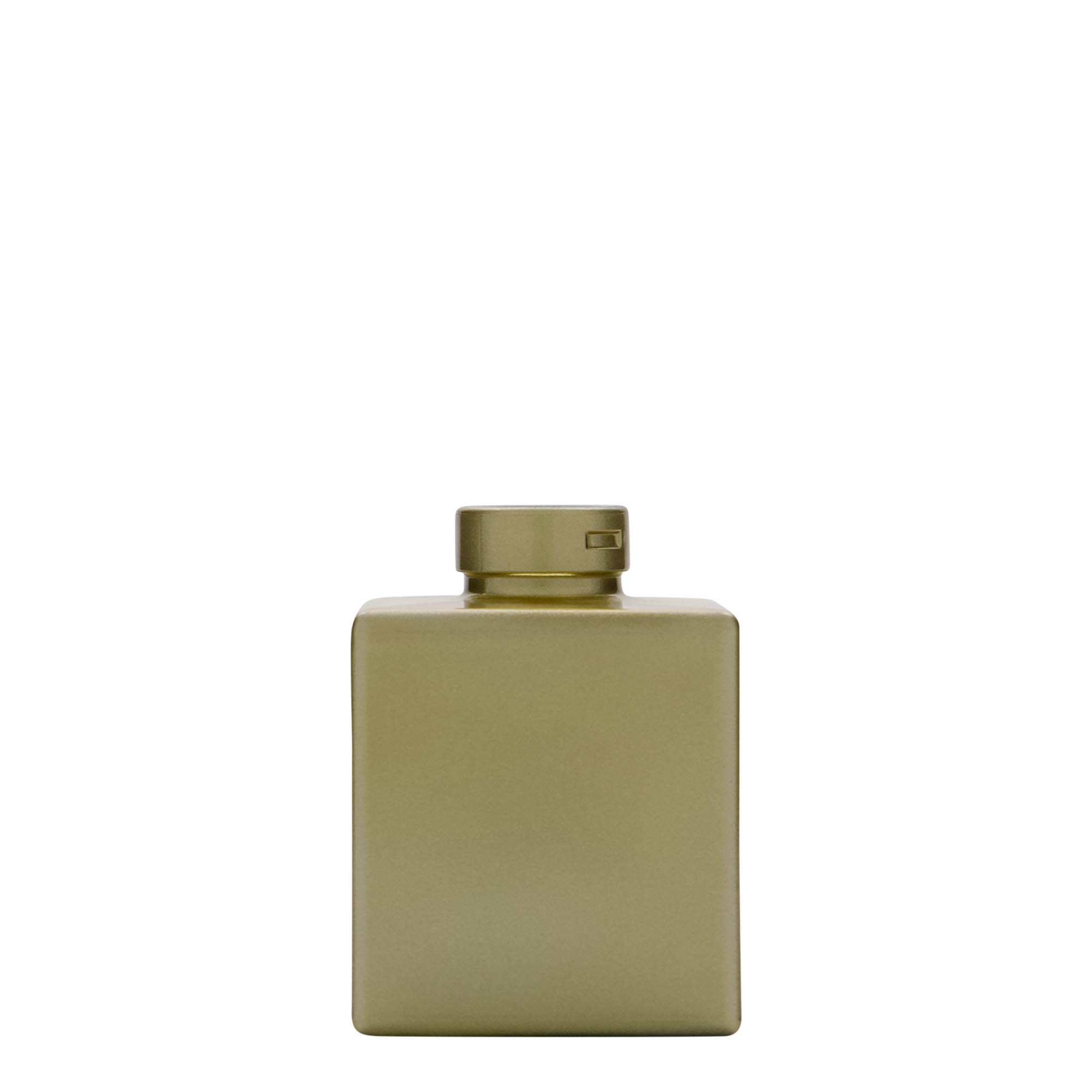 100 ml glasflaska 'Cube', fyrkantig, guld, öppning: kork