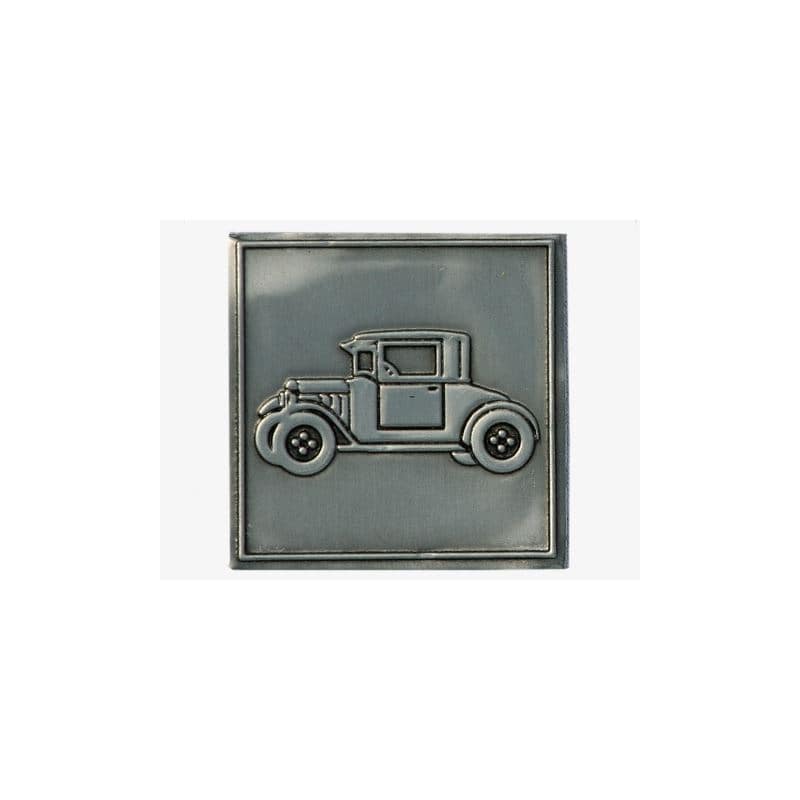 Tennetikett 'Oldtimer', kvadratisk, metall, silver