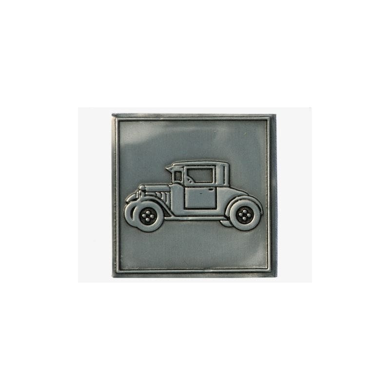 Tennetikett 'Oldtimer', kvadratisk, metall, silver