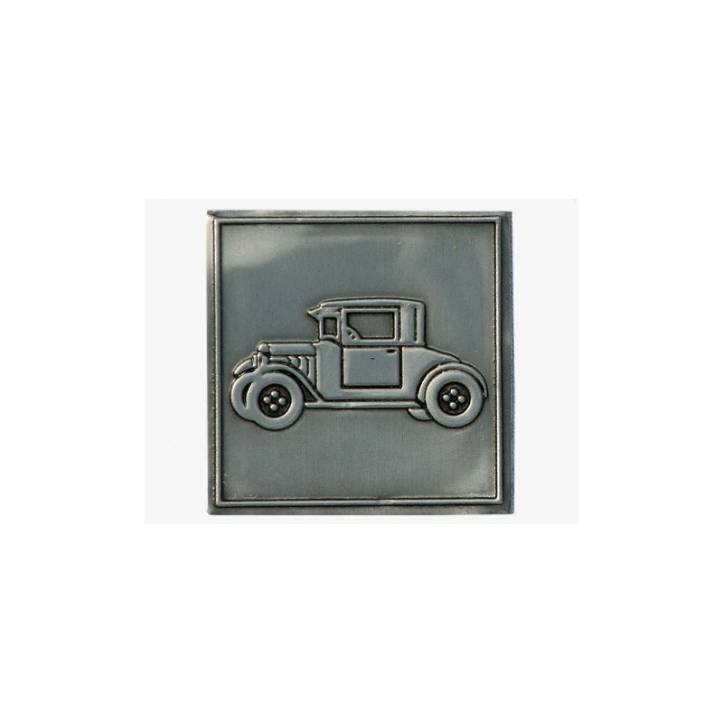 Tennetikett 'Oldtimer', kvadratisk, metall, silver