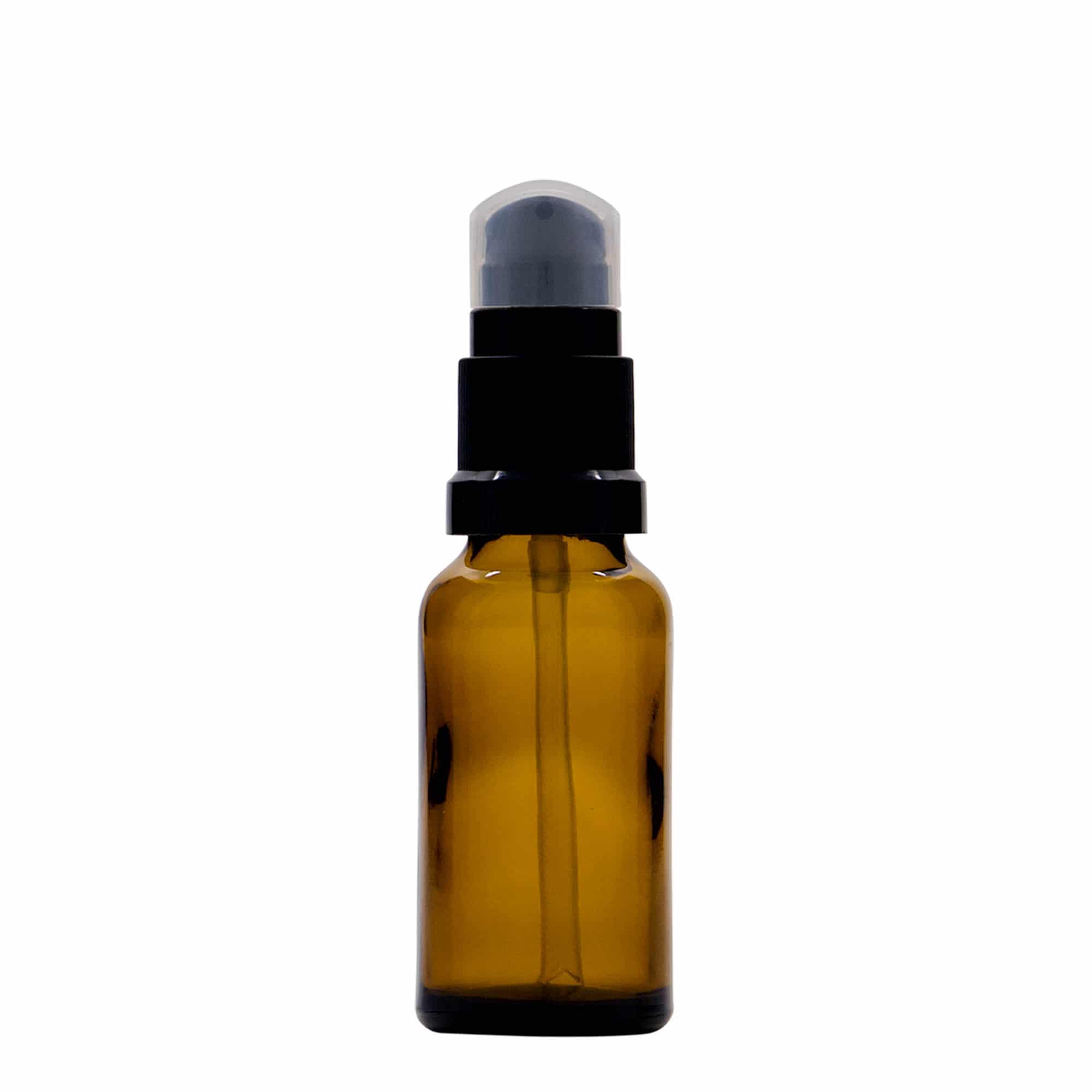 20 ml medicinflaska med lotionpump, glas, brun, mynning: DIN 18