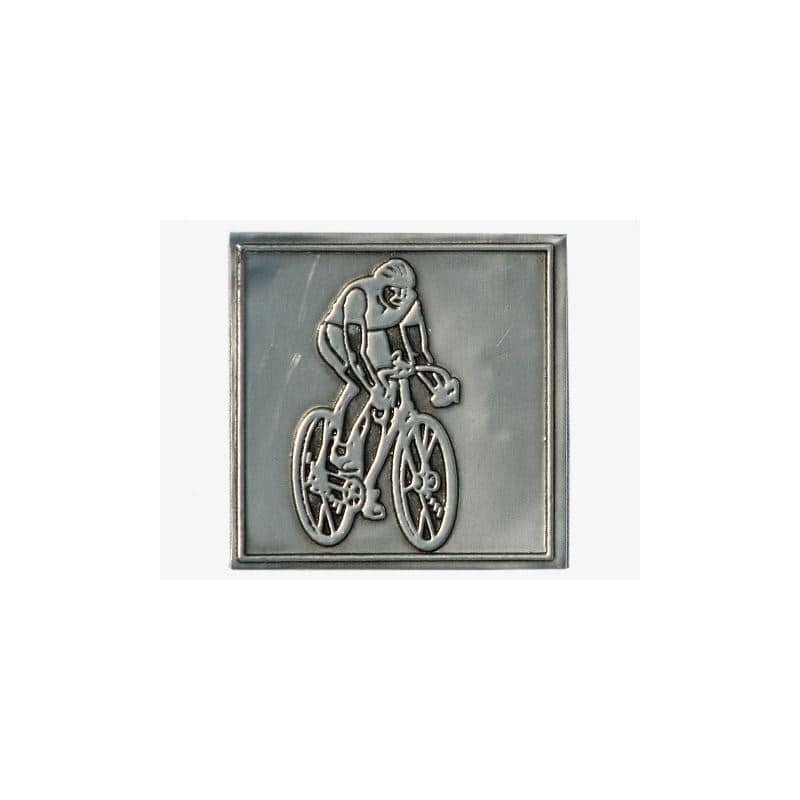 Tennetikett 'Cyklist', kvadratisk, metall, silver