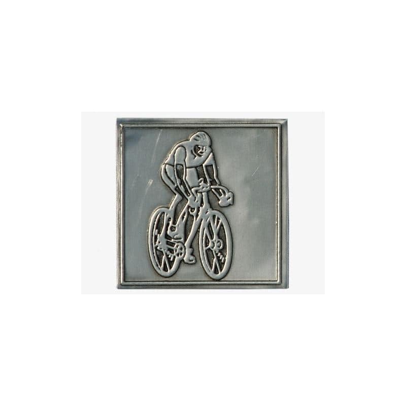 Tennetikett 'Cyklist', kvadratisk, metall, silver Tennetikett 'Cyklist', kvadratisk, metall, silver