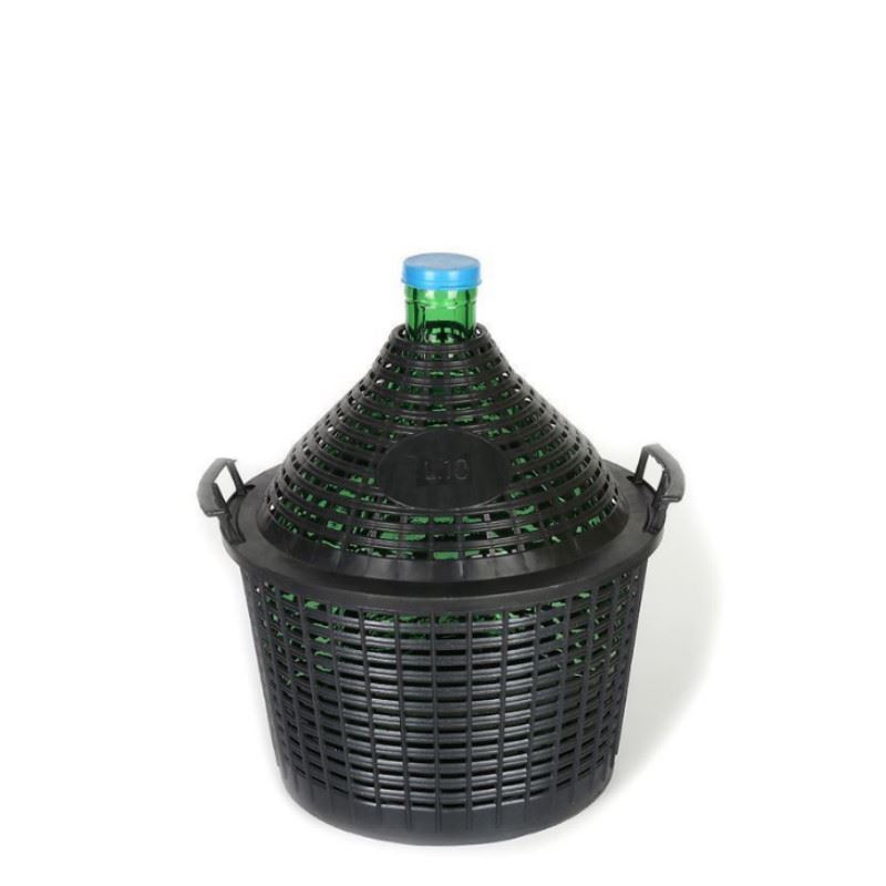 10 l ballongflaska med smal hals, glas, grön, öppning: påklämningslock