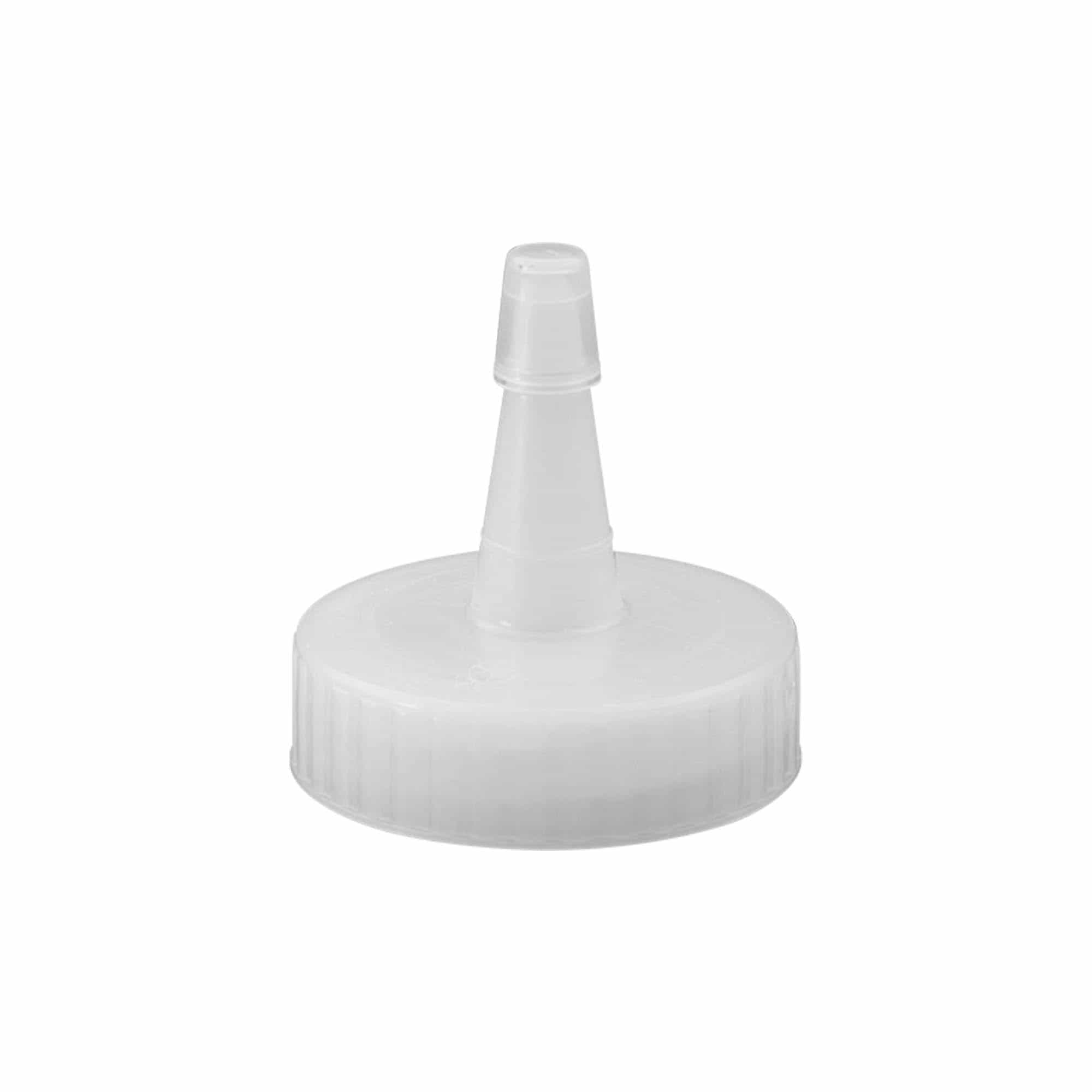 Skruvkapsel spritsmunstycke, PP-plast, vit, för mynning: 38/400