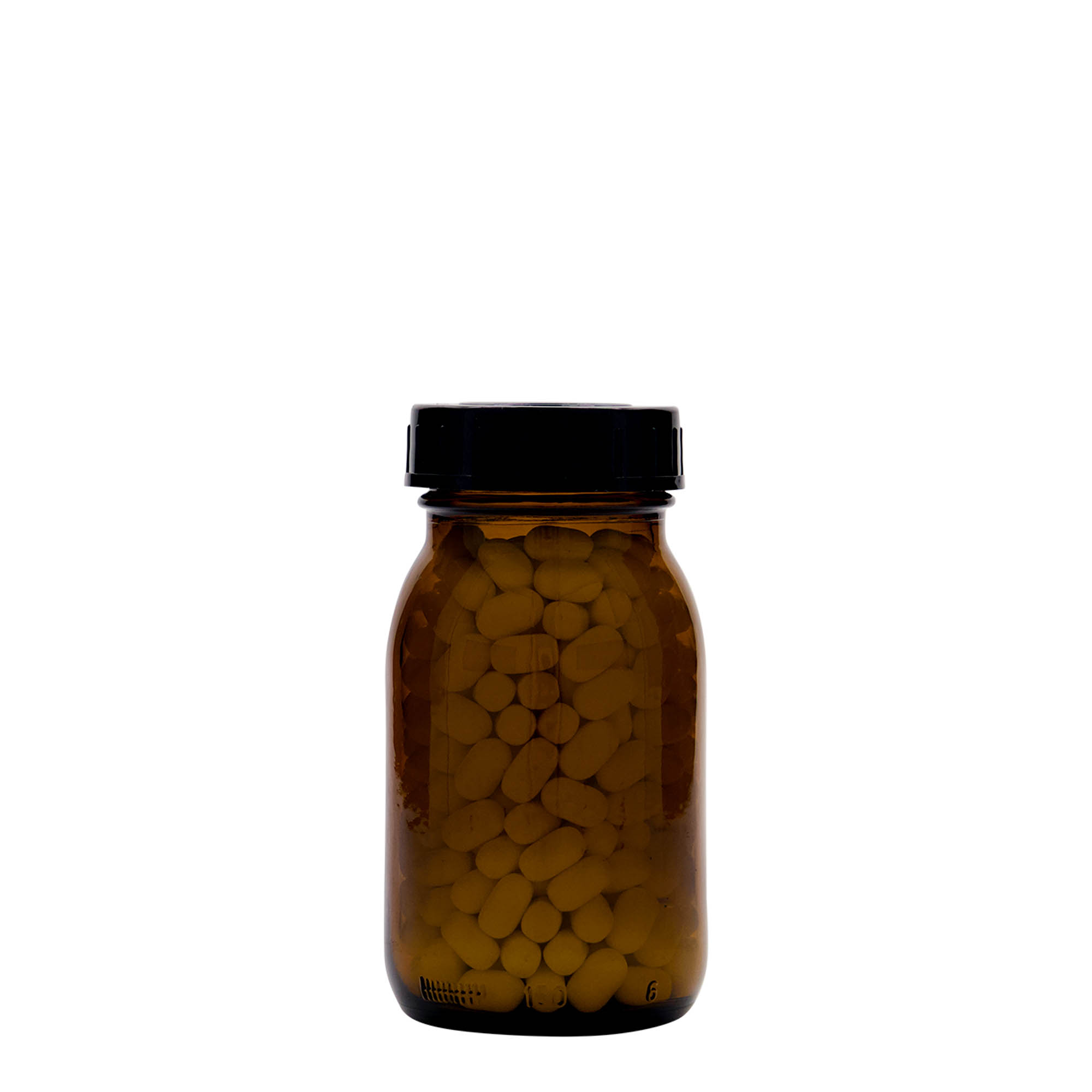 150 ml vid halsen glas, brun, öppning: DIN 45