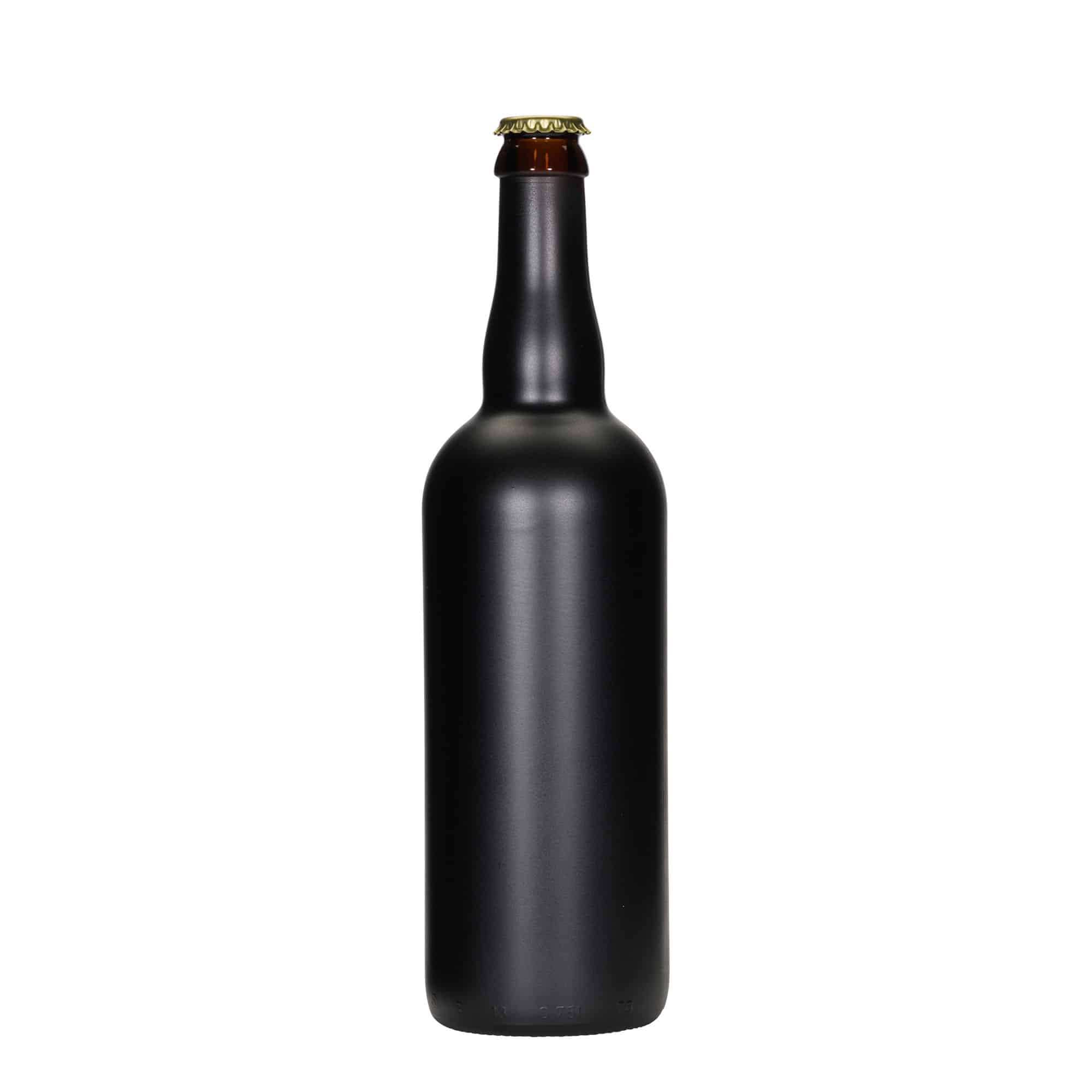 750 ml ölflaska Belgien, glas, svart, mynning: kapsyl