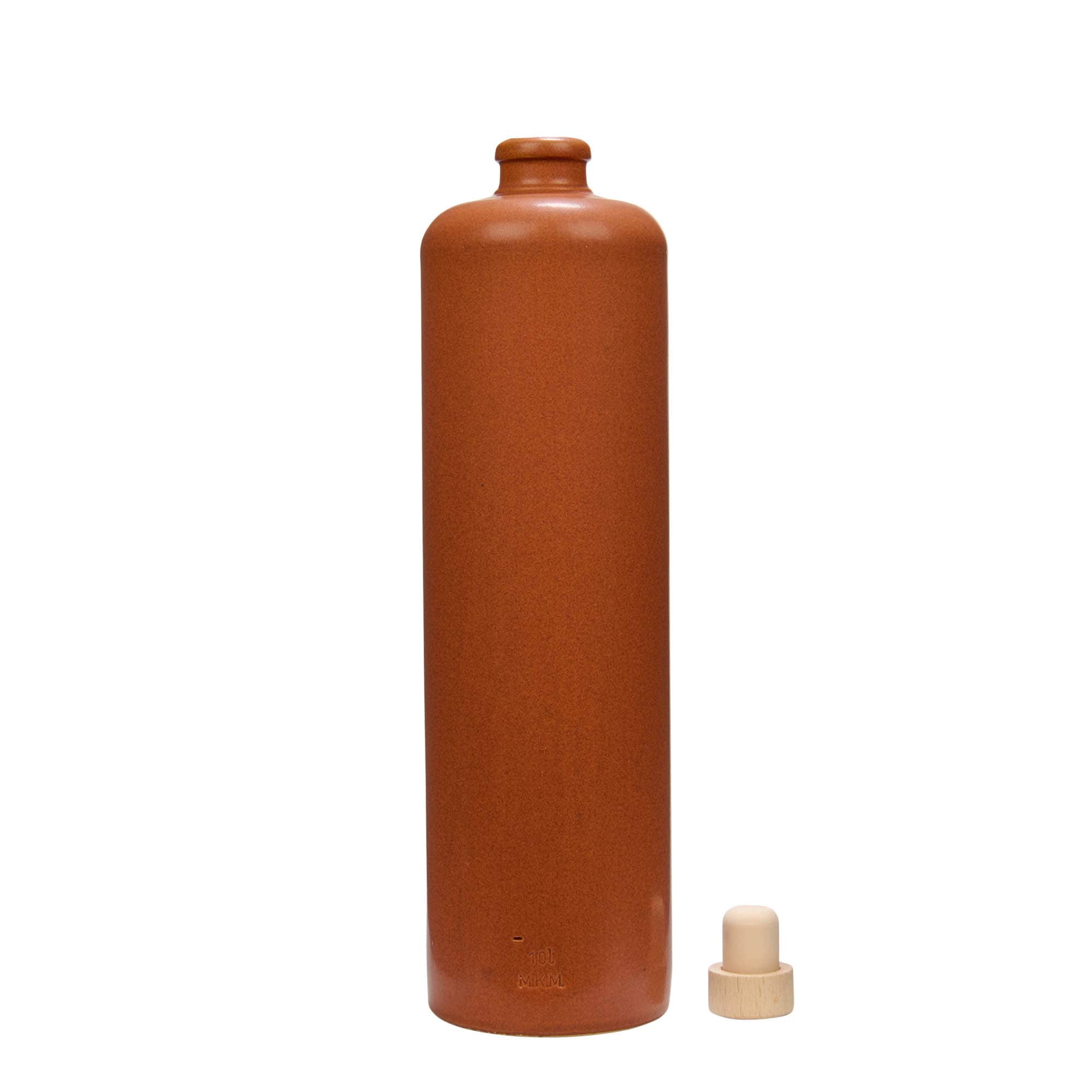 1 000 ml lerkrus, stengods, rödbrun, mynning: kork