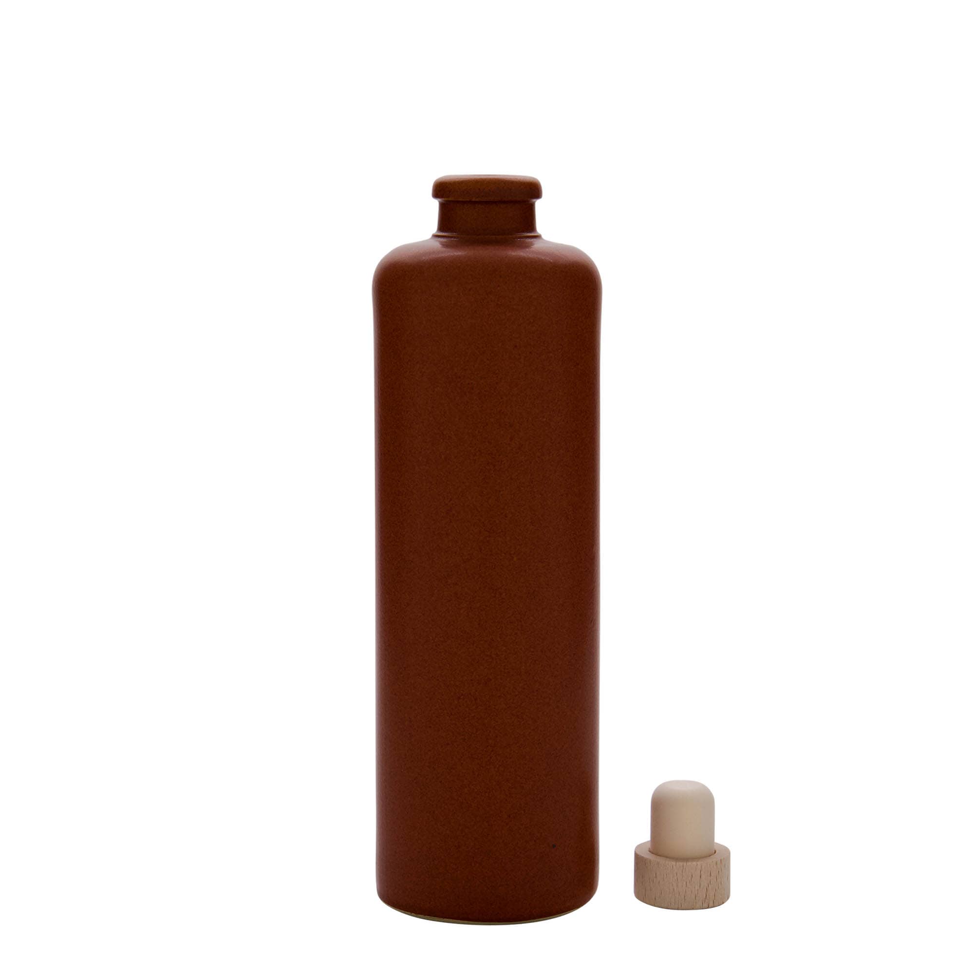 500 ml lerkrus, stengods, rödbrun, mynning: kork