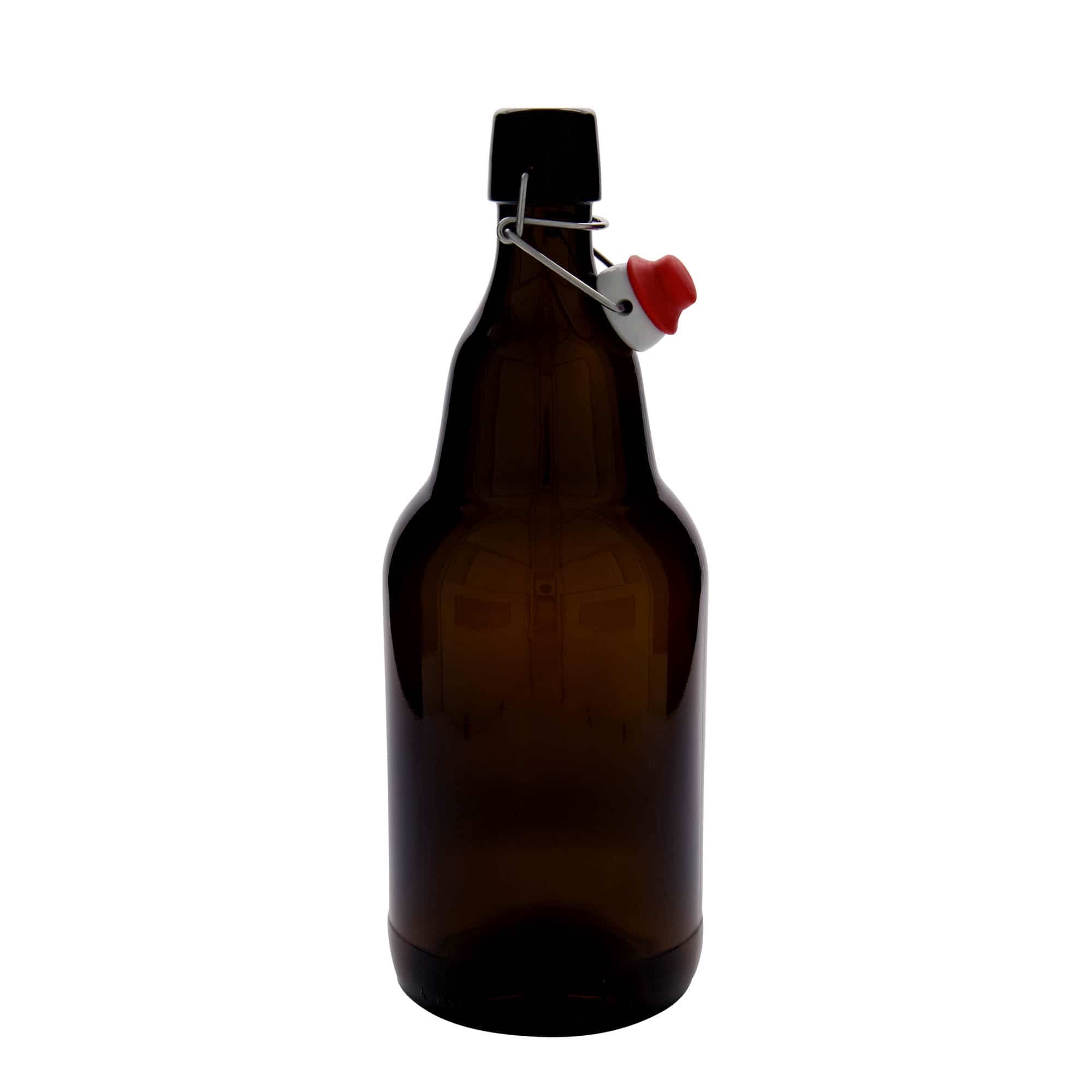 2 000 ml ölflaska, glas, brun, mynning: patentkork