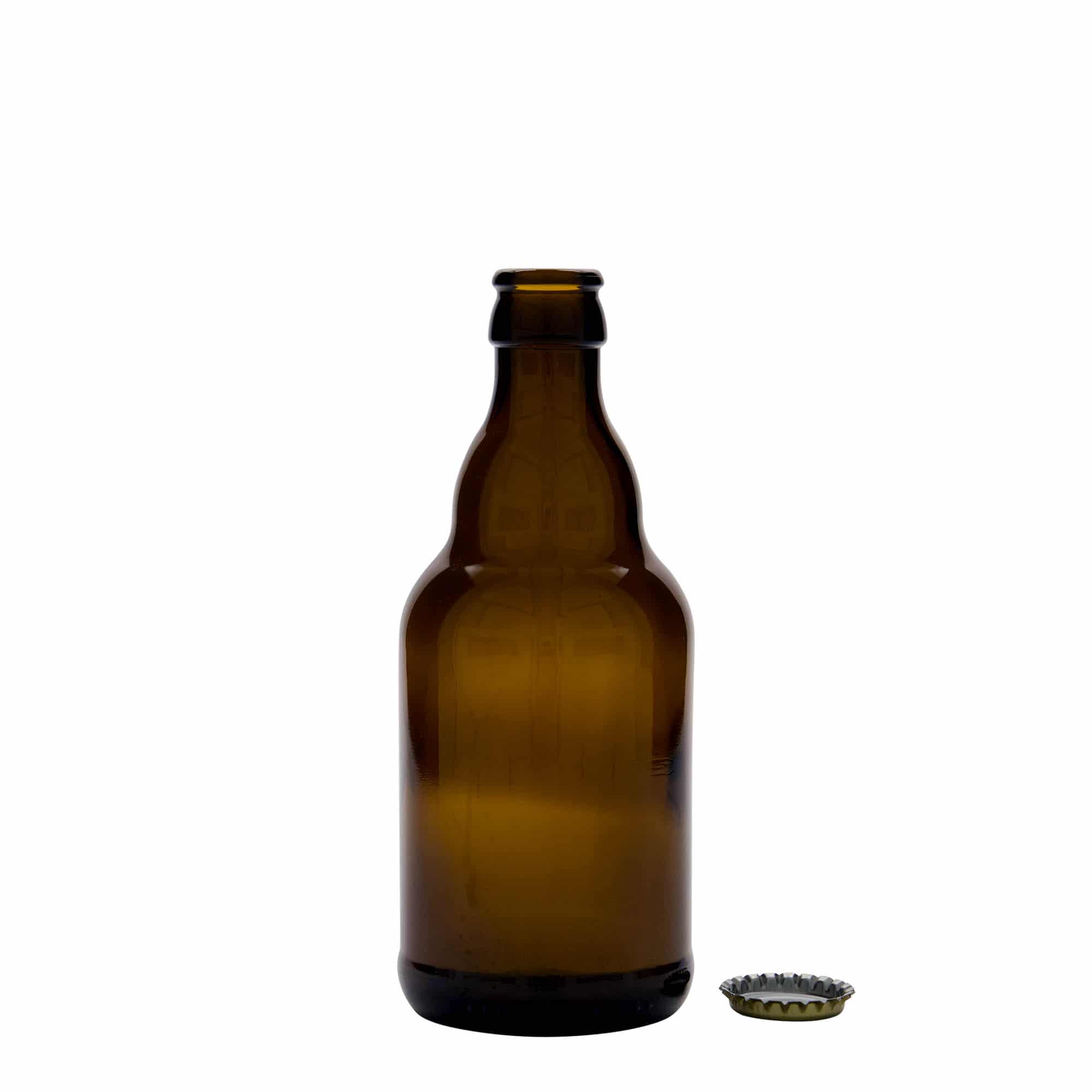 330 ml ölflaska 'Steinie', glas, brun, mynning: kronkapsyl