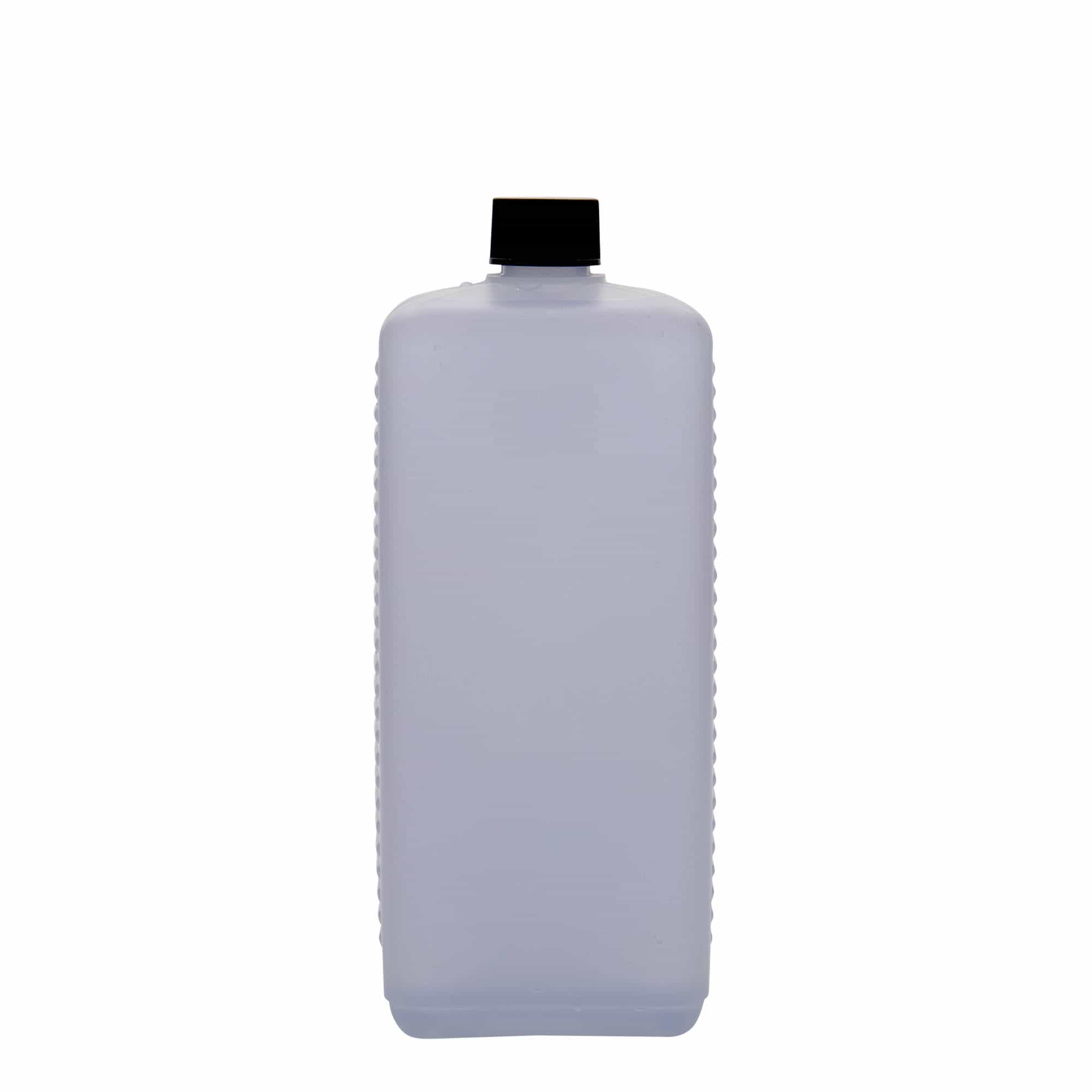 1 000 ml dunkflaska, rektangulär, HDPE-plast, natur, mynning: DIN 25 EPE