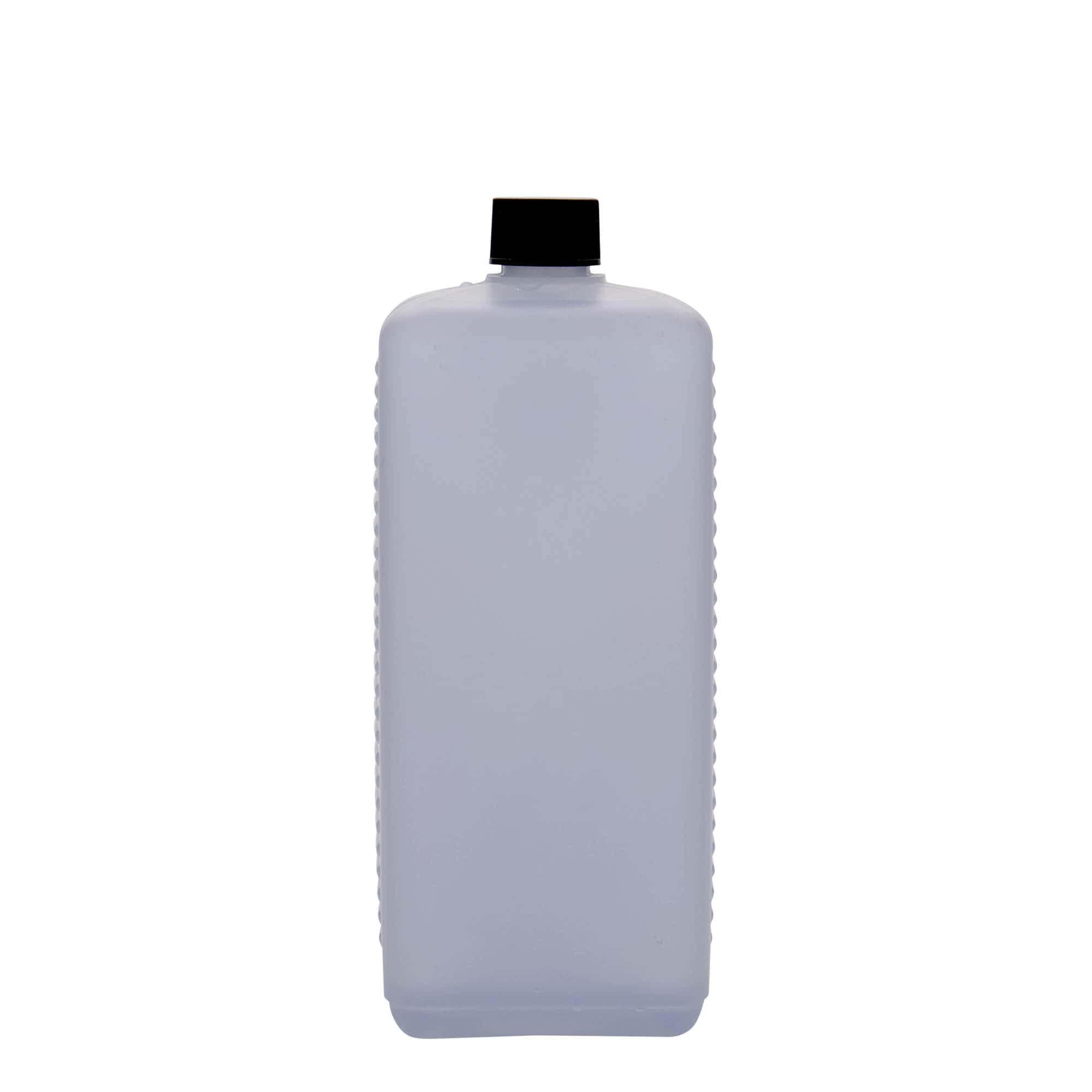 1.000 ml dunkflaska, rektangulär, HDPE-plast, natur, öppning: DIN 25 EPE