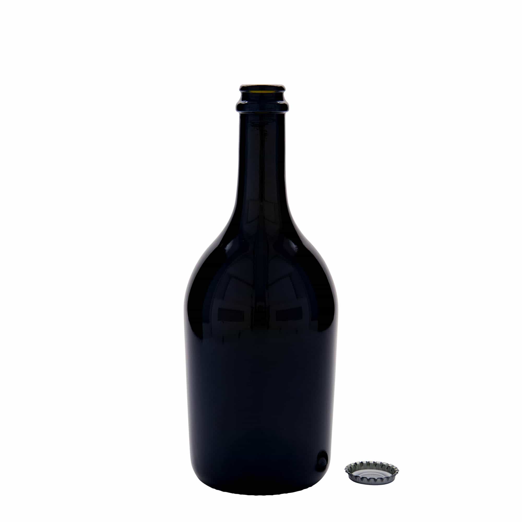 750 ml öl-/champagneflaska 'Butterfly', glas, antikgrön, öppning: kapsyl