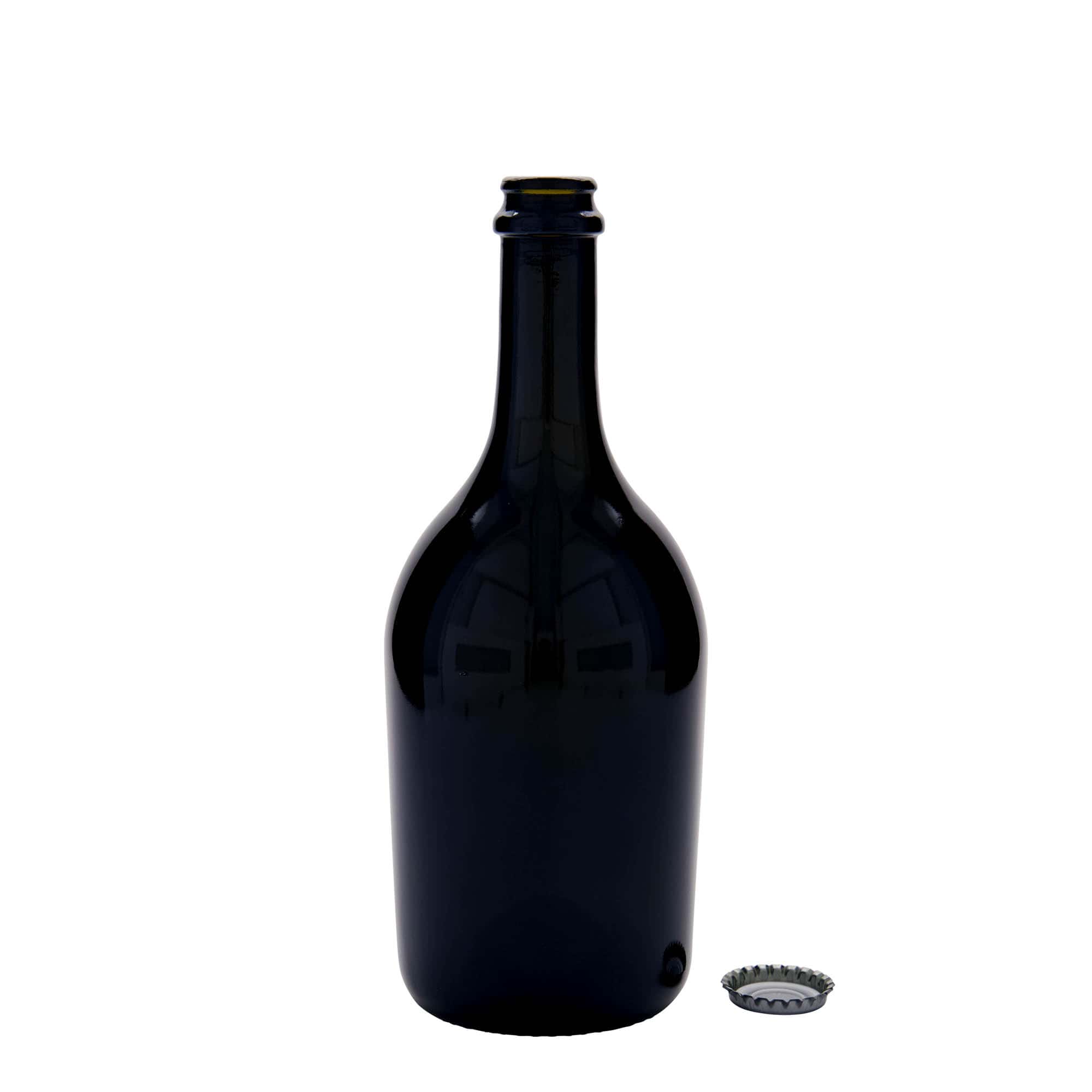 750 ml öl-/champagneflaska 'Butterfly', glas, antikgrön, öppning: kapsyl